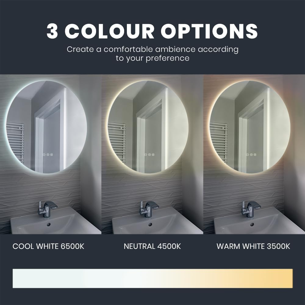 Simplus LED Wall Mirror 700MM round Bathroom Mirrors for Wall Mounted Anti-Fog Smart Touch Switch Vanity Makeup Mirror(Backlit Light)