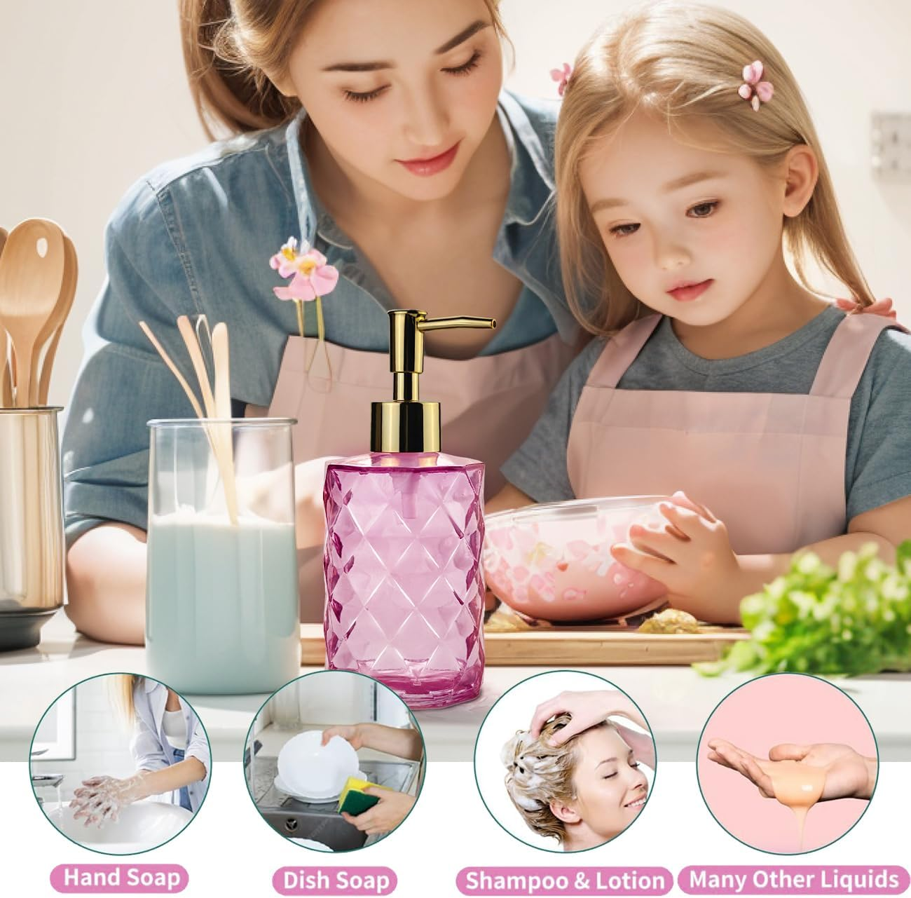 Soap Dispenser with Gold Pump, 12 Ounce Glass Soap Dispenser for Bathroom Kitchen, Hand Soap, Dish Soap, Refillable Liquid Hand Soap Dispenser image number 6