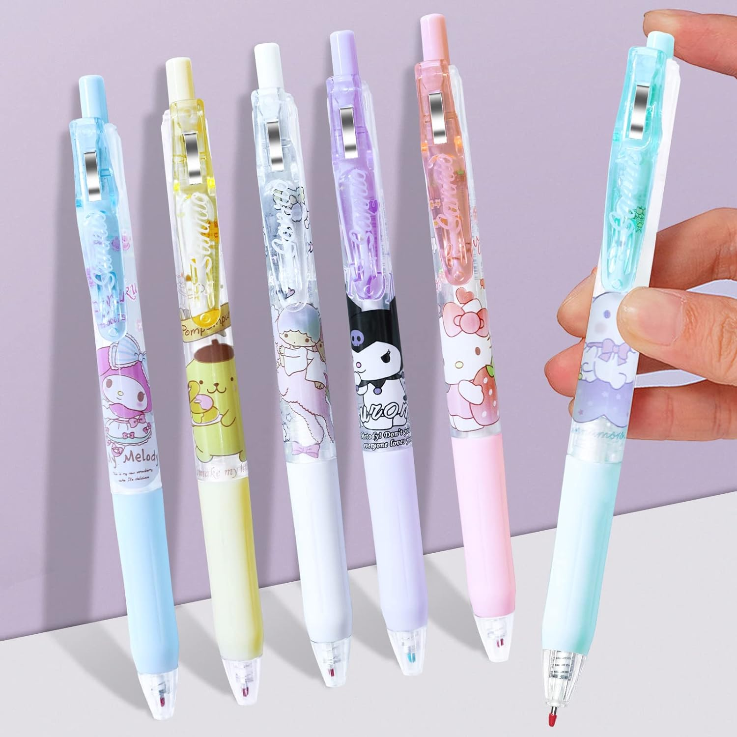 6 Pcs Kuromi My Melody Cinnamoroll Pompompurin Pens Kawaii Hello Kitty Ballpoint Pens School Supplies Anime Cartoon School Supplies 0.5Mm image number 3