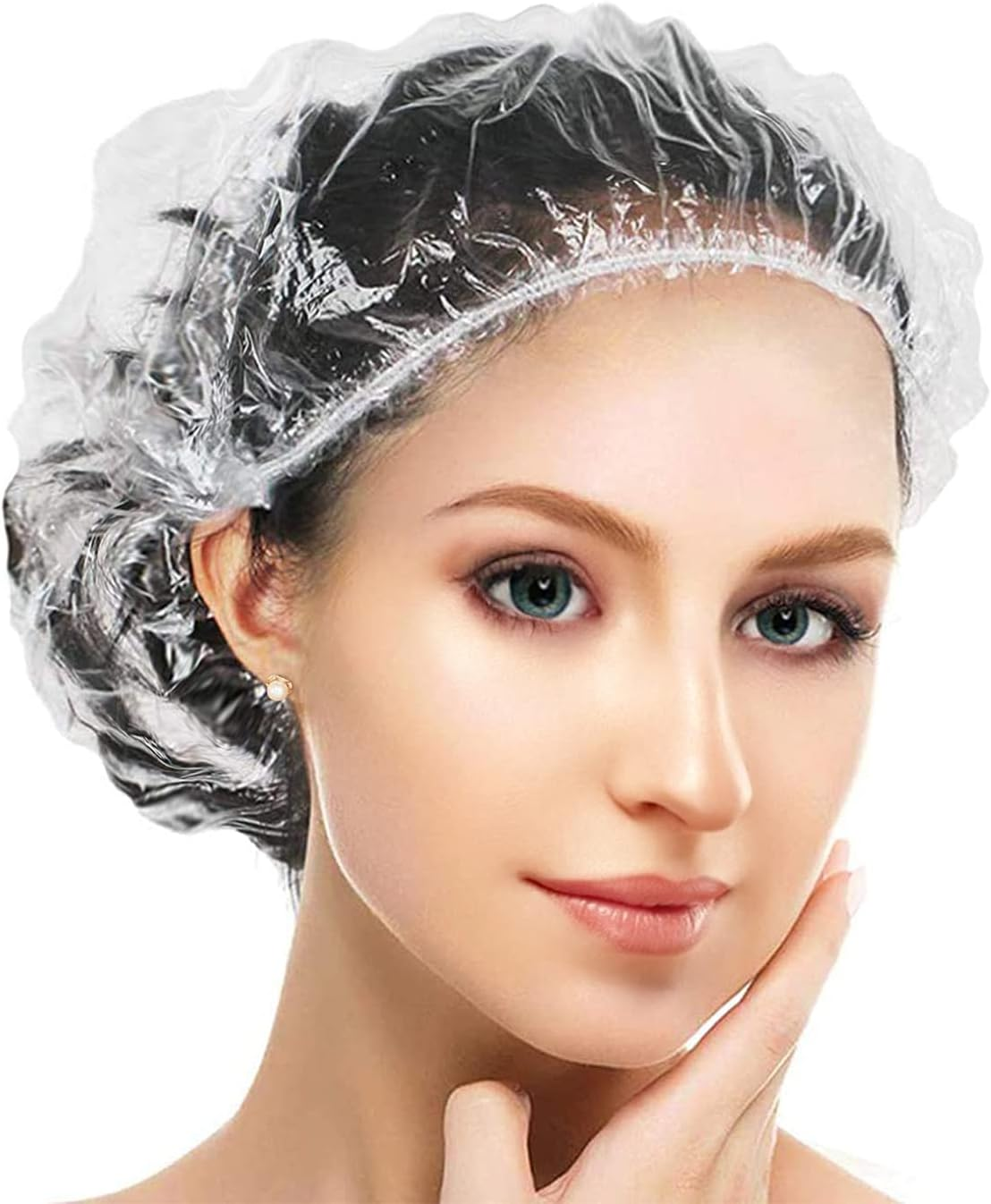 GCQQ 100Pcs Disposable Shower Caps, 45CM Clear Plastic Caps for Women, Long Hair, Hotel, Spa image number 2