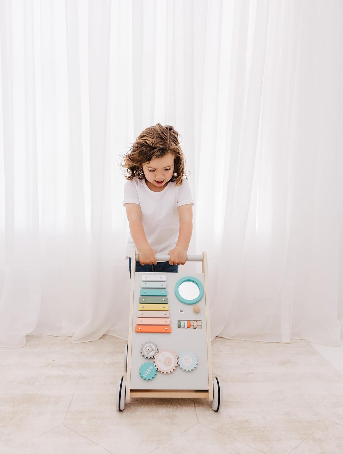 Wooden Baby Activity Walker for Toddlers 18+ Months - Push Walker with Shape Sorter, Bead Maze & Gears - Montessori Educational Toy for First Steps & Motor Skill Development image number 1