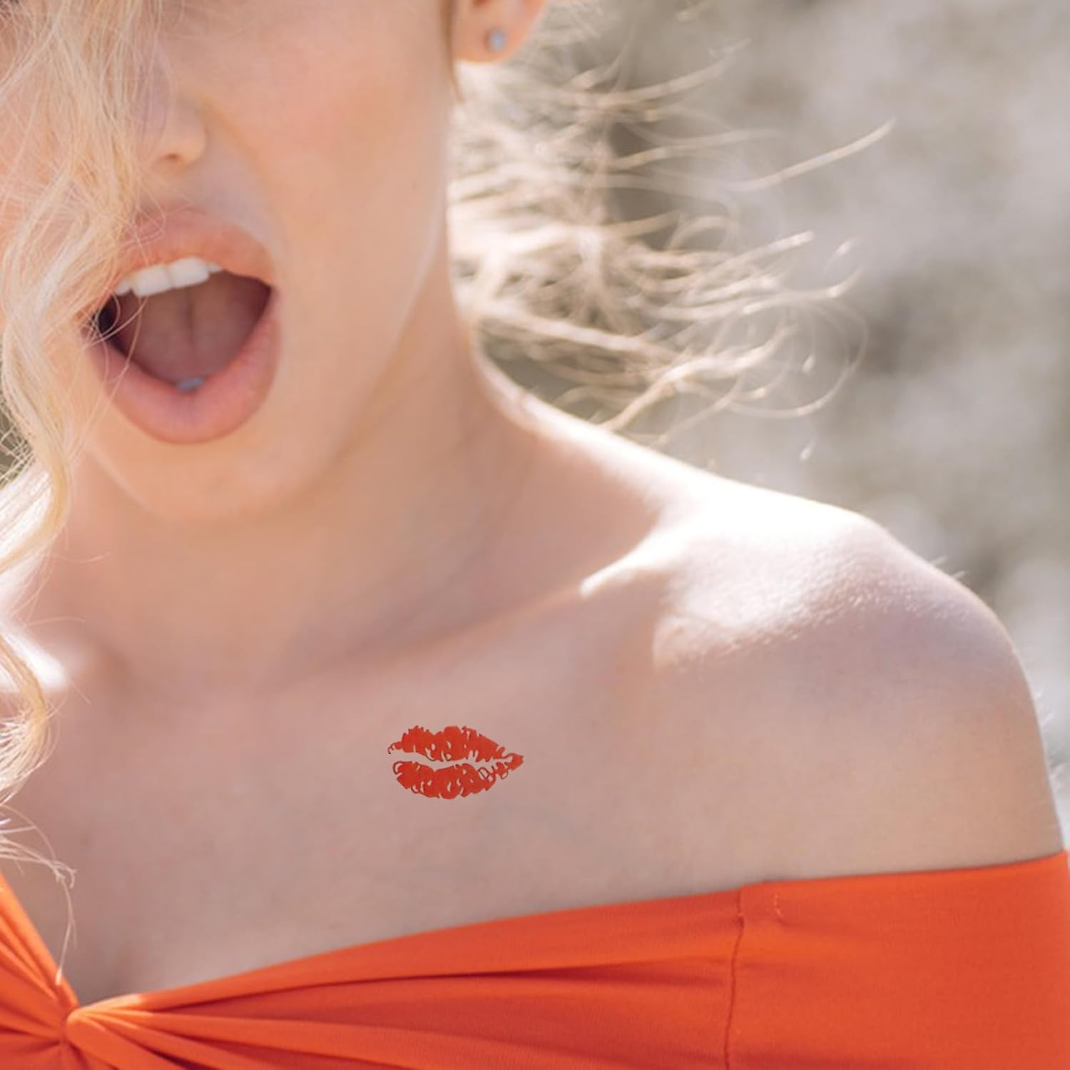 6Pcs Red Lips Temporary Stickers Red Kiss Stickers Waterproof Face Stickers Body Decorations for Women Club Valentines Day Decor image number 6