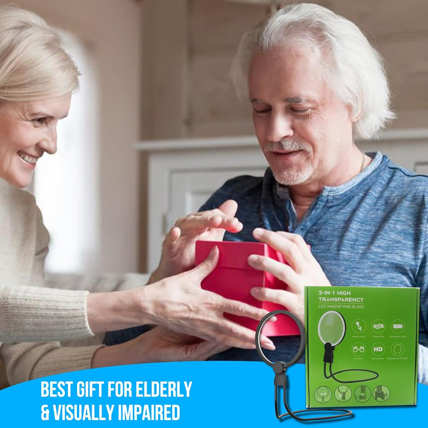 5X Hands-Free Magnifying Glass with 24 Ultra-Bright Leds Light for Reading, Sewing, Crafts, Neck Wear Large Magnifying Glass for Seniors, 3-In-1 Multi-Functional Design Magnifier with Light image number 4