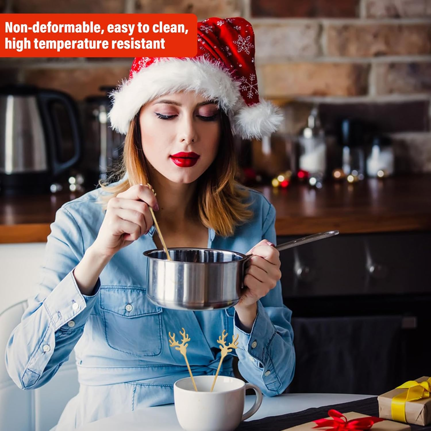 Pack of 6 Elk Christmas Coffee Spoons, Stainless Steel Dessert Spoons, Small Gifts for Ice Cream, Cakes and Desserts image number 1