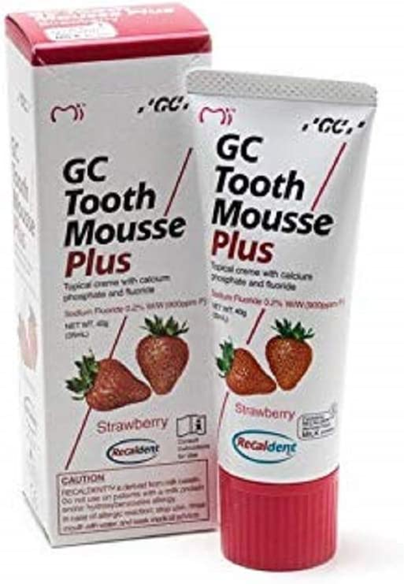 GC Tooth Mousse plus Strawberry 40G Tube | 1 Tube | Recaldent Topical Creme Tooth Desensitiser image number 1