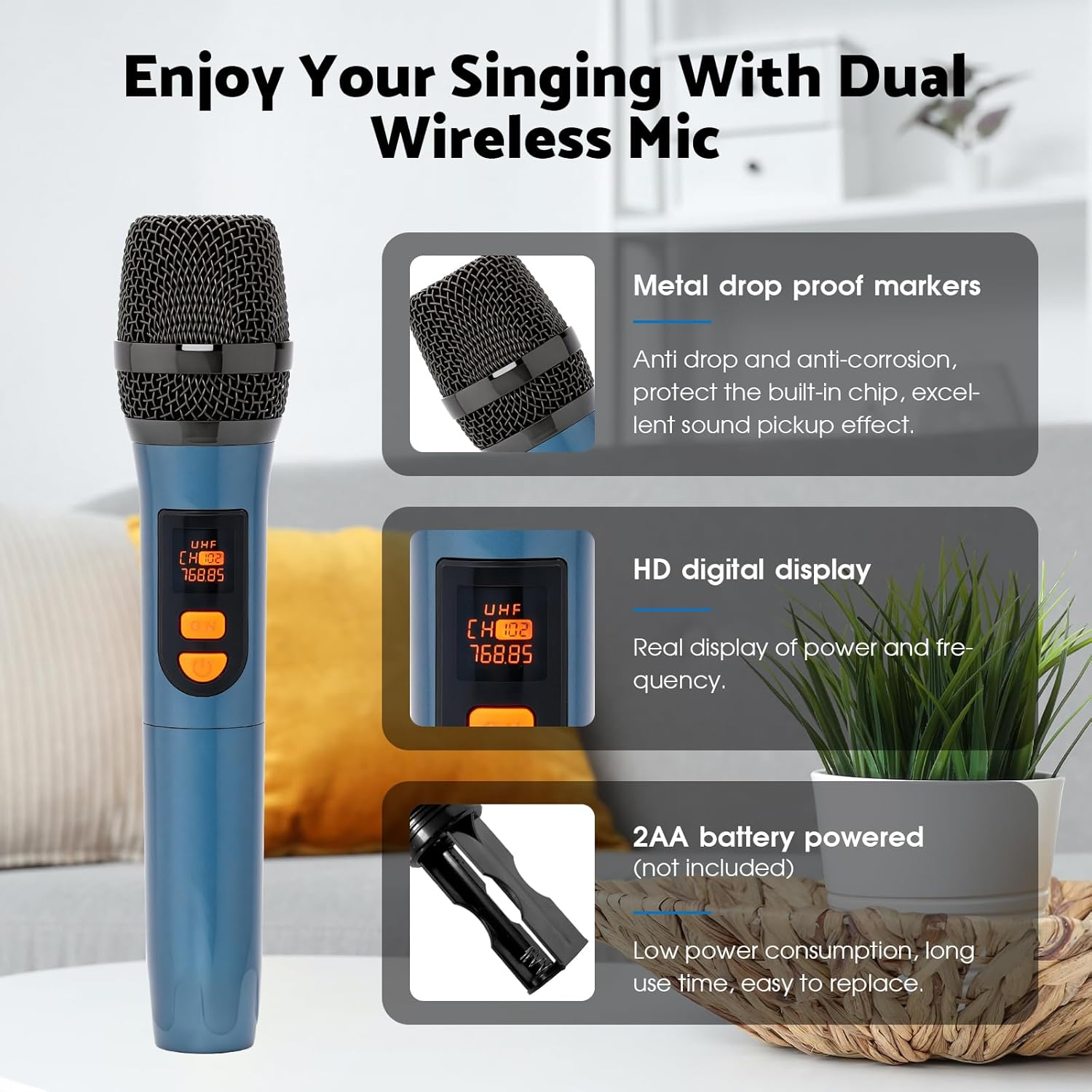 Advwin Karaoke Machine for Adults, Portable Bluetooth Karaoke Speaker for Outdoor Home, Singing Machine W/2 Wireless Microphones, Party Light, Echo/Treble/Bass Adjustment, Supports TWS/AUX/USB/TF/FM image number 6