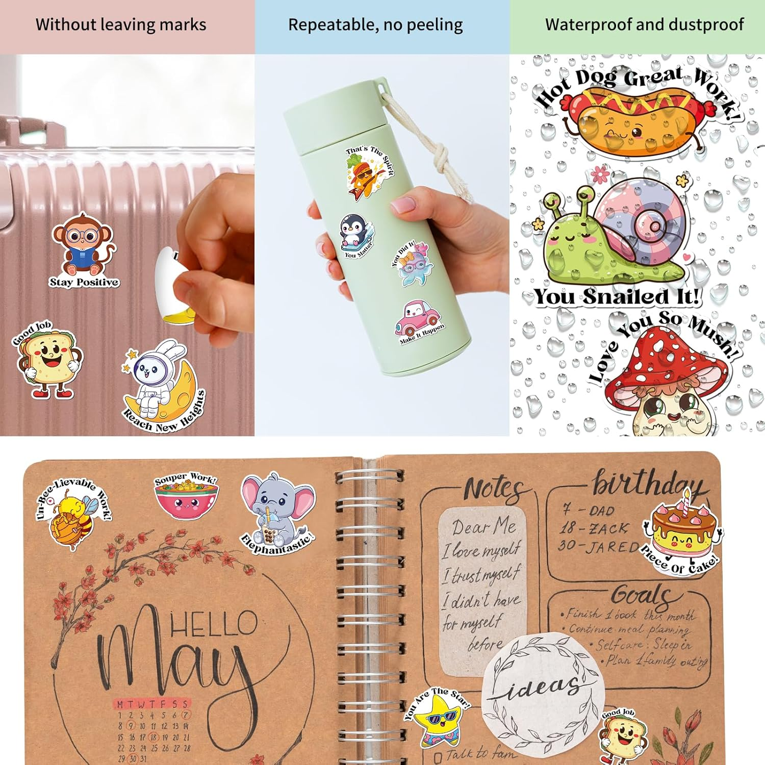 400PCS Cute Animal Stickers for Kids, Motivational Reward Stickers Pack for Kids Classroom, Water Bottle Stickers Waterproof Vinyl Hydroflask Phone Skateboard Laptop Stickers image number 2