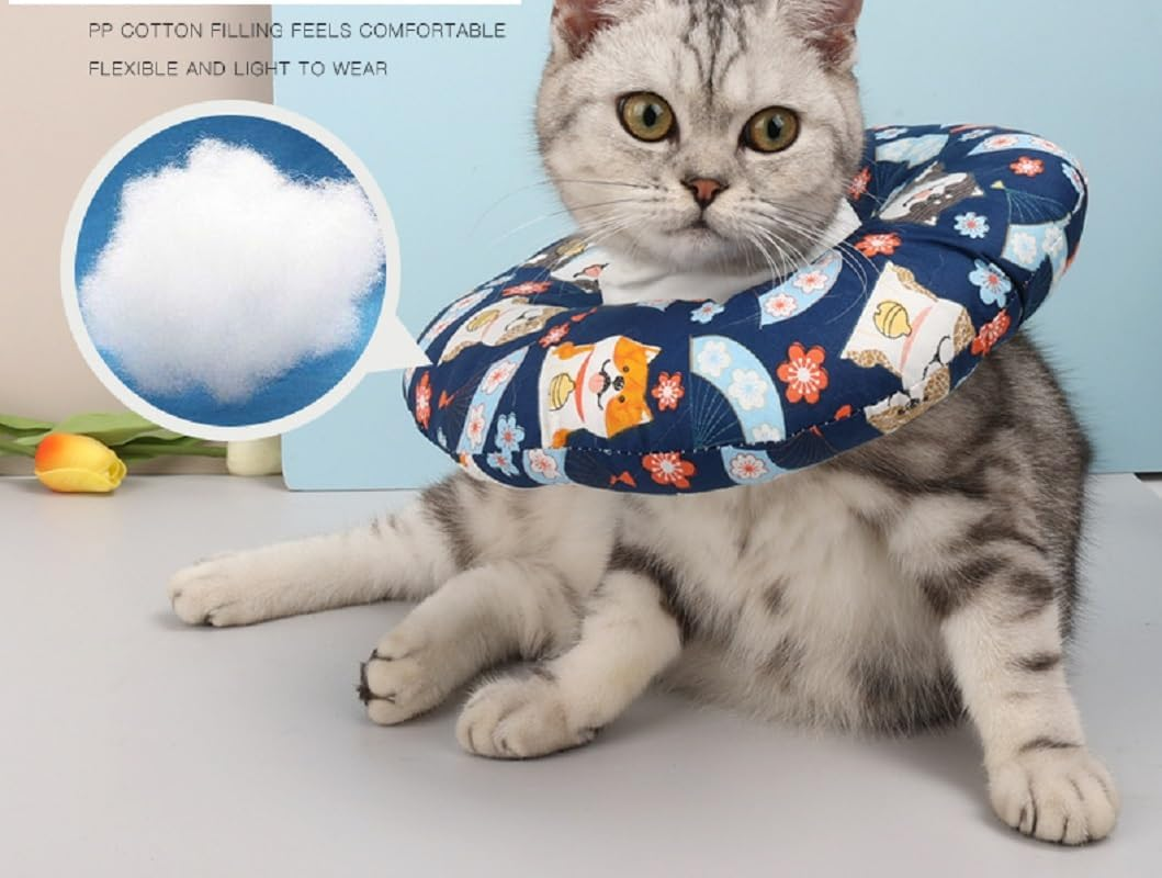 Cat/Puppy Recovery Collar Cone, after Surgery Pet Bumper, Unique Design Pattern, Healing Neck Pillow Pet Recovery Dog Collar, Soft, Hypoallergenic, Adjustable, Breathable (Blue, Medium) image number 5