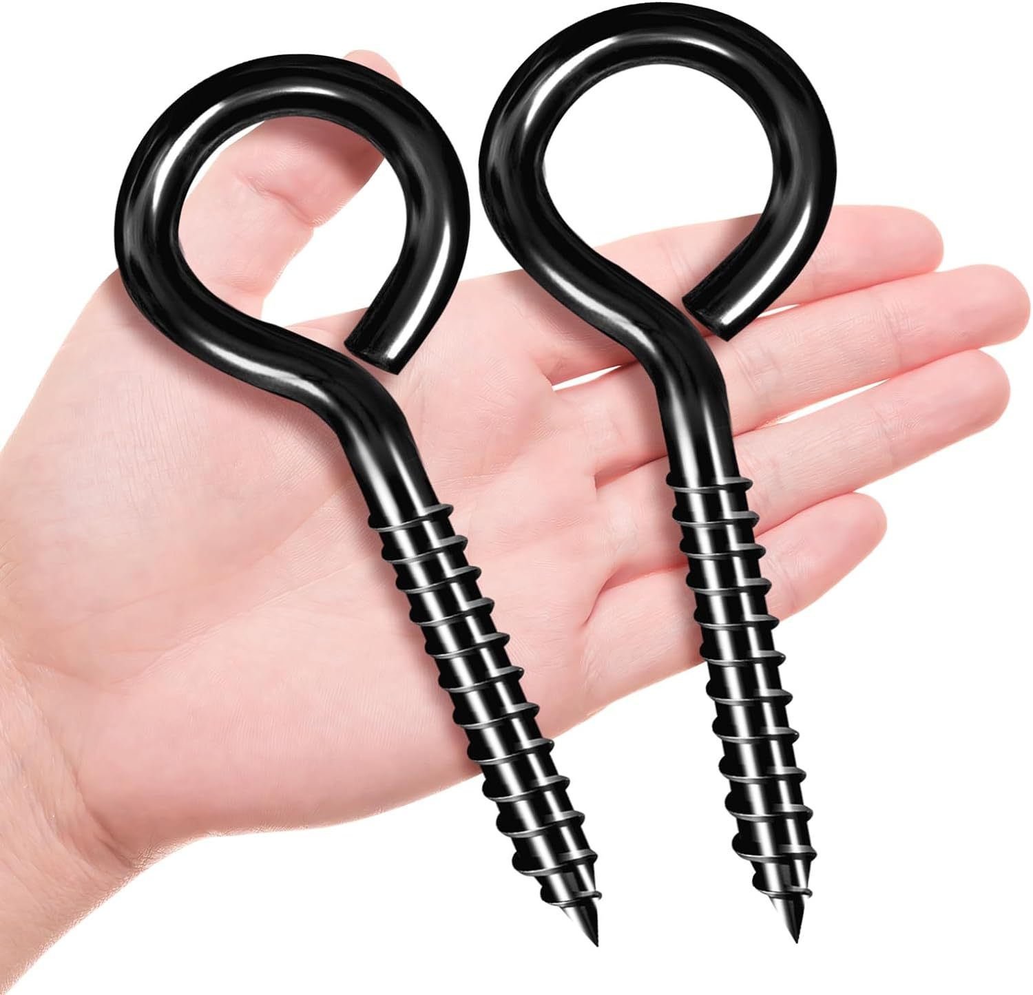 ZAUGONTW 5 Inch Screw Eye Hooks, Stainless Steel, 10 Pcs Heavy Duty Black Large Screw Eye Hooks for Hanging, Tie-Downs, Heavy-Duty Applications image number 4