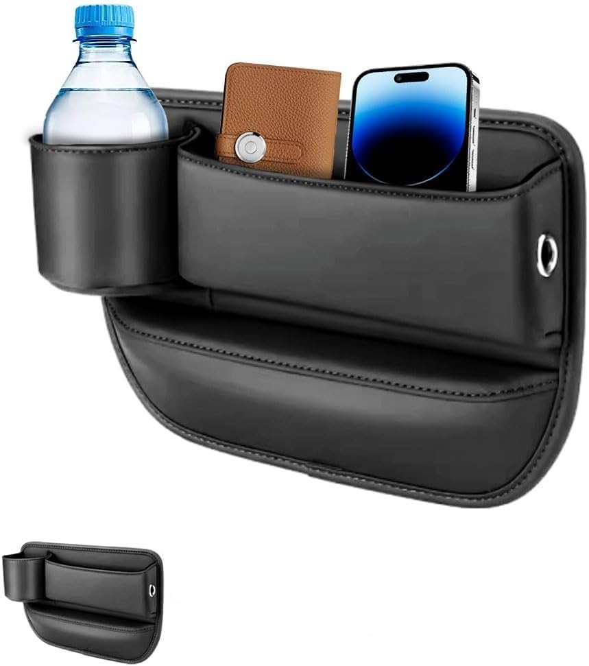2 Pack Car Leather Cup Holder Gap Bag, XICEN Seat Gap Storage Box, Adjustable Car Seat Storage Box, Car Seat Gap Organizer, for Glasses Phones Keys and Cards (Driver Side + Passager Side) image number 4