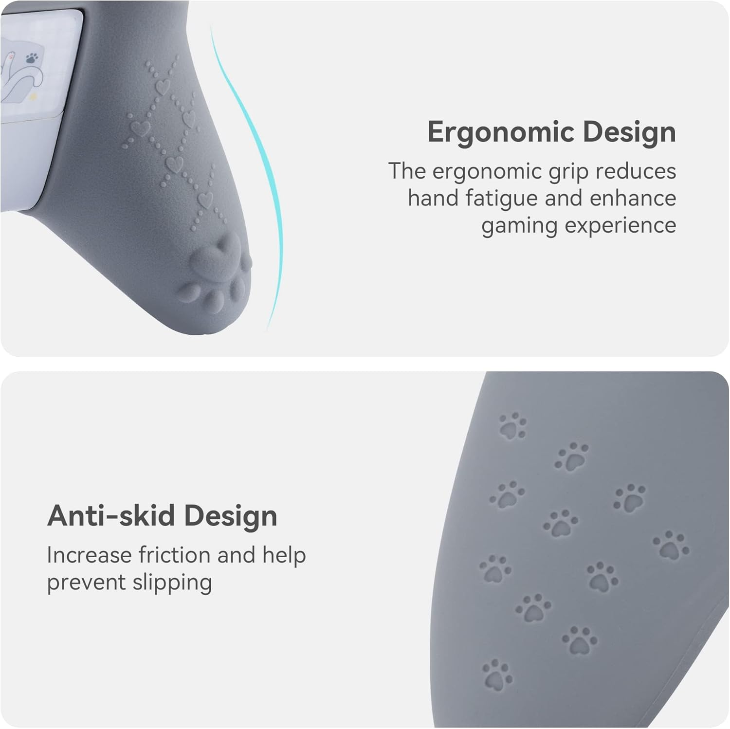 Geekshare Cat Paw Controller Skin Grips Set Anti-Slip Silicone Protective Cover Skin Case Compatible with Xbox Series X Controller with 2 Thumb Grip Caps and 1 Sticker (Grey) image number 6