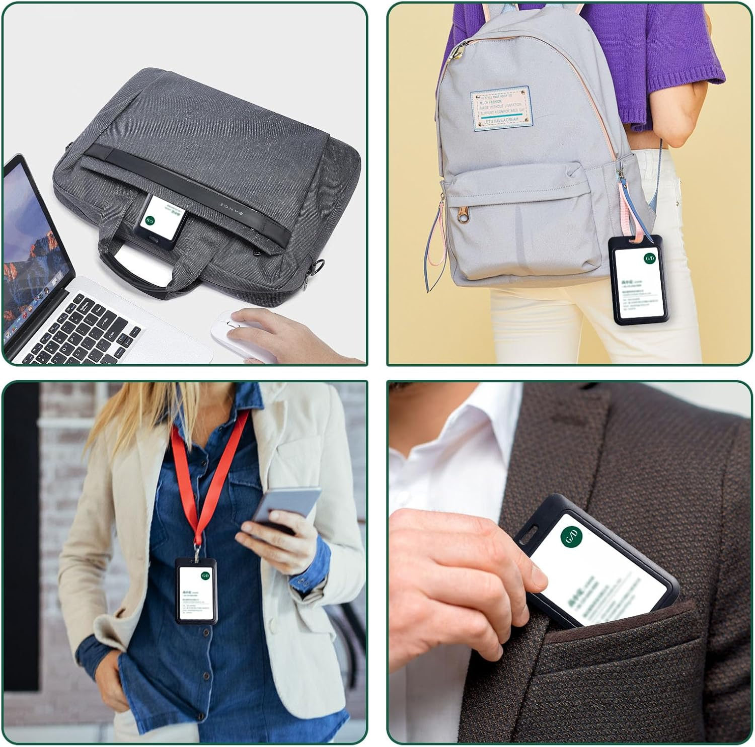 12 Pcs Sliding ID Badge Holders Black Hard Plastic Cover Holder Vertical Card Case Protector Pouch with Clear Window for Office School Nurse ID Credit Cards image number 6