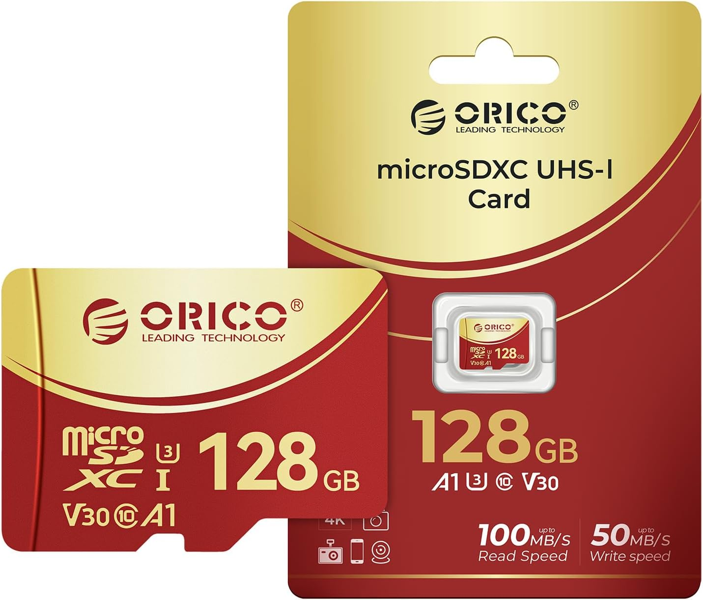 ORICO 128GB Microsdxc UHS-I Memory Card, 100Mb/S, 4K UHD Recoding, U3, Class10, V30, A1, Micro SD for Action Camera, Dash Cam, TF Card F3 image number 5