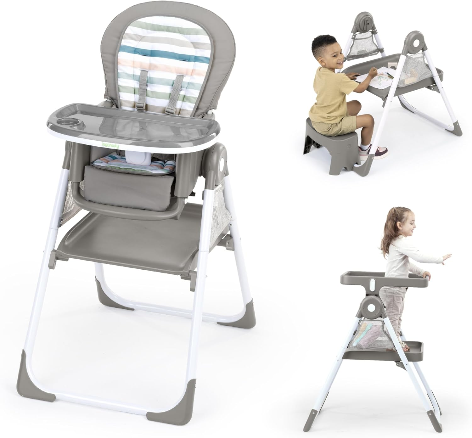 Ingenuity Proper Positioner Create up Baby High Chair, 9 Modes of Use, Toddler Tower, Table and Chair, Foldable, Adjustable Footrest, 90 Degree Posture Aids Digestion, Ages 0-5 Years - Soulful Skies image number 1