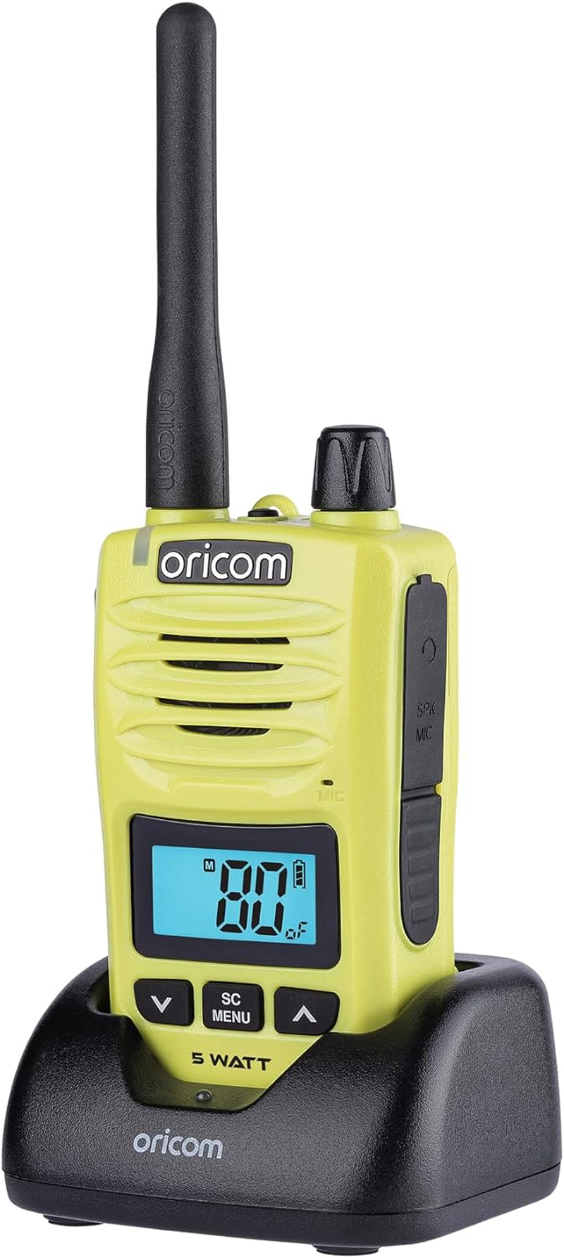 Oricom DTX600 Waterproof IP67 5 Watt Handheld UHF CB Radio Lime - 80 Channels, Duplex, Die-Cast Metal Chassis, Switchable RF Power, Waterproof Dust IP67, Signal Monitoring, Triple Watch