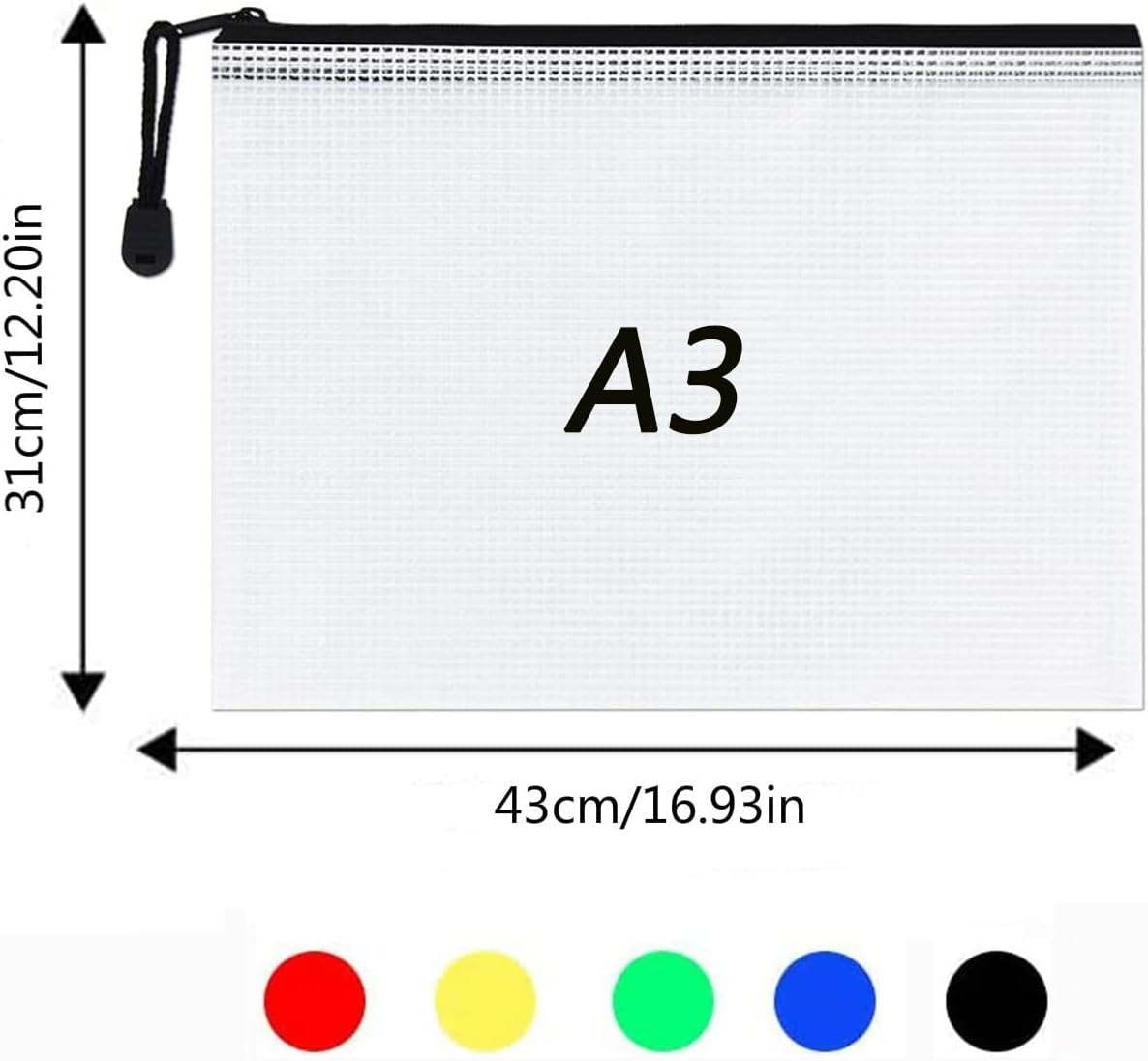 A3 Plastic Wallets Folders - 5PCS Zip Lock Bags Document Zipper File for School Office Supplies, Household, Cosmetics, Cross Stitch, Puzzles & Games Storage image number 5