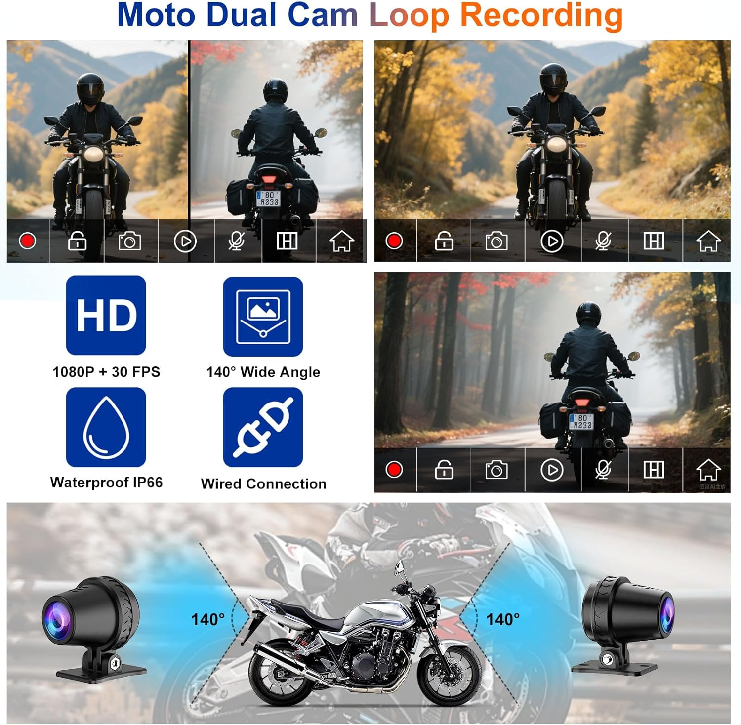 LBW 6" Pro Portable Motorcycle Dash Cam,Quick-Release Magnetic Bracket,Wireless Motorcycle Carplay & Android Auto, Motorcybike TPMS GPS Navigation, MT600 IP67 Waterproof Touchscreen, 128G SD Card image number 6
