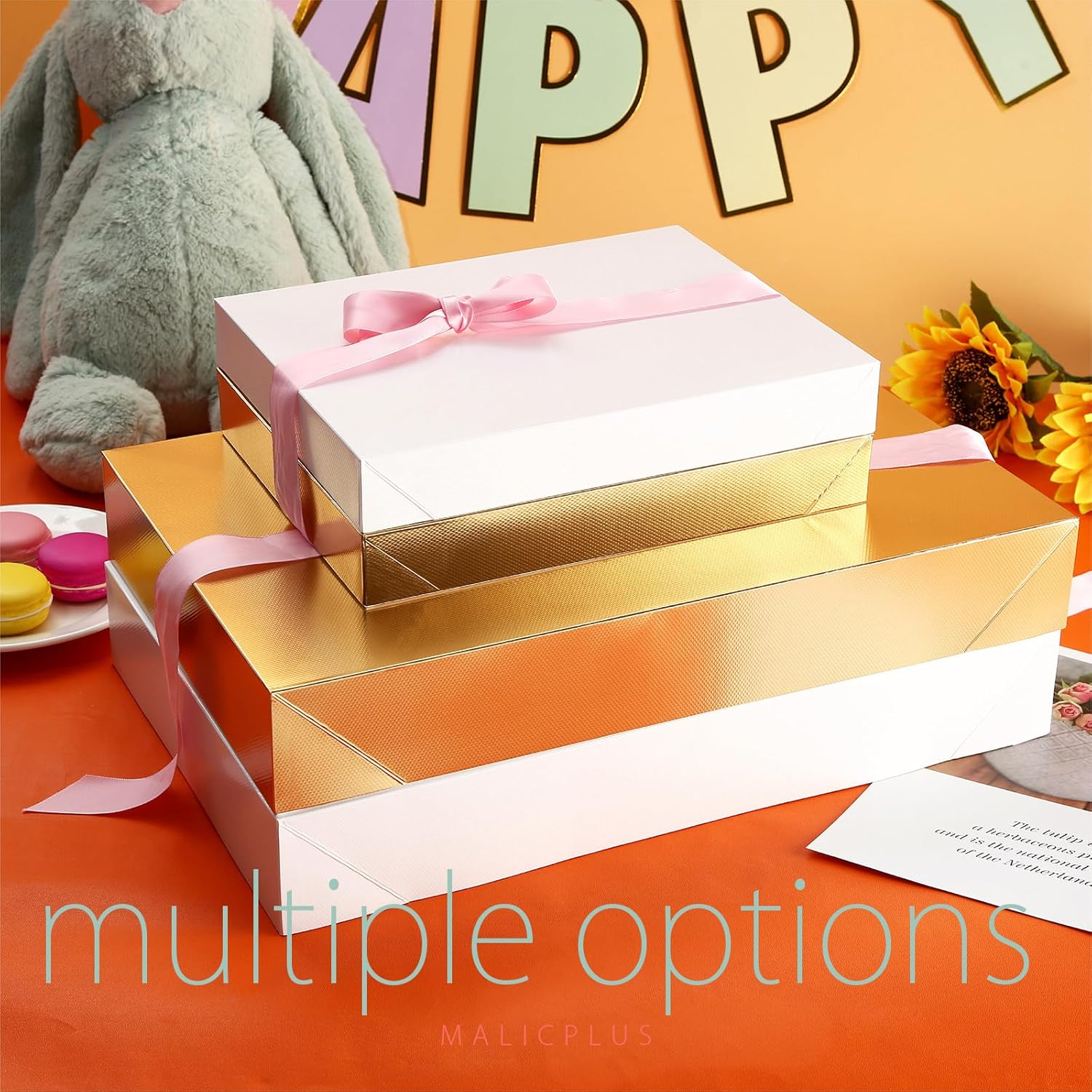 6 Extra Large Gift Boxes with Lids - 43X27.9X6.35 CM, Shirt & Clothes Gift Boxes, Gold, Grain Texture image number 3