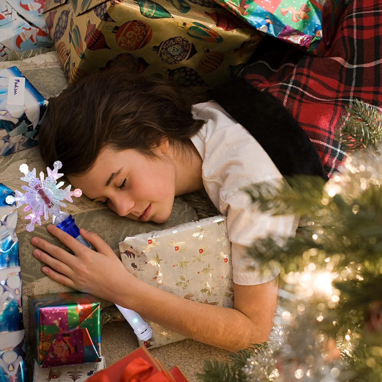 Light up Frozen Snowflake Wand- Snowflake Spinning Wands,Magic Wand Rotating Toy for Girls and Boys, Magic Princess Sensory Toys,Christmas & Birthday Gift (Blue) - Red+Blue image number 2