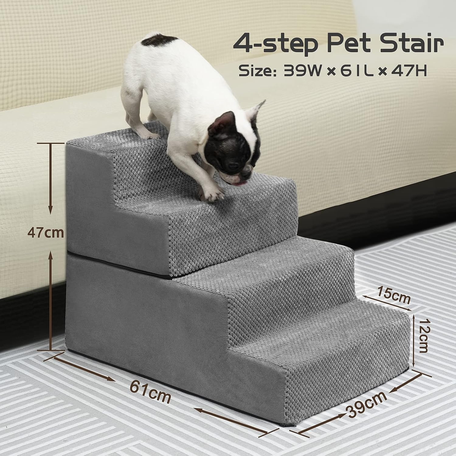 Sturdy Dog Stairs, Detachable Pet Stairs 4-Step Memory Foam Dog Steps with Removable Washable Cover for Smaller & Elder Pets