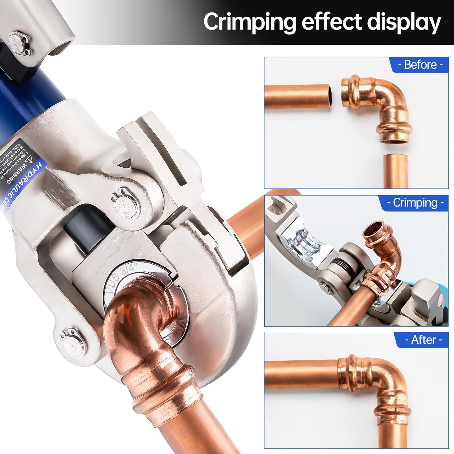 IBOSAD Copper Tube Fittings Hydraulic Pipe Crimping Tool with 1/2",3/4" and 1" Jaw Copper Pipe Press Crimper Pressing Pliers, with Pipe Cutter image number 3