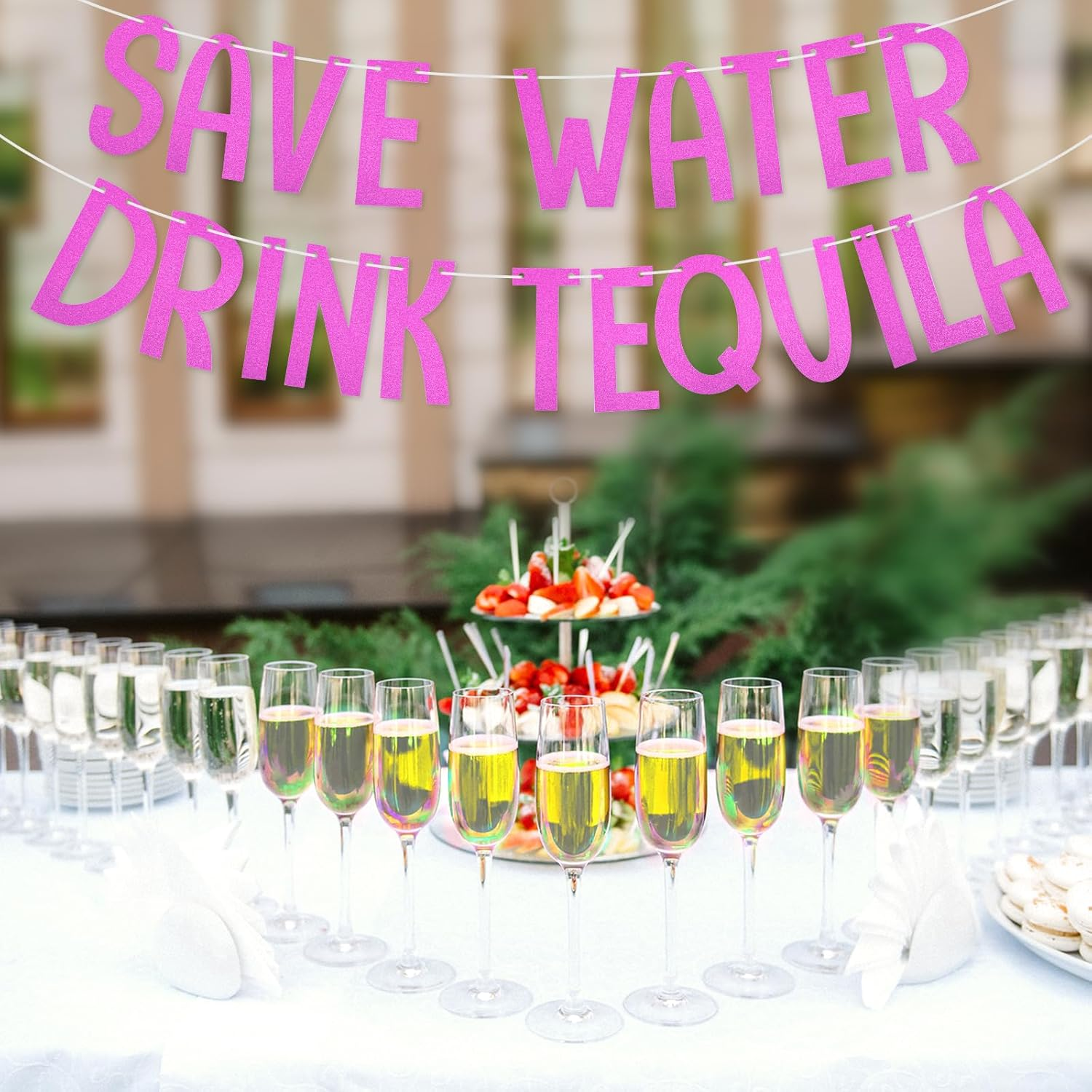 Save Water Drink Tequila Banner, Shiny Tequila Themed Sign Backdrop Bachelorette Party Decorations for Fiesta Bar Club Home Decor (Rose Red)