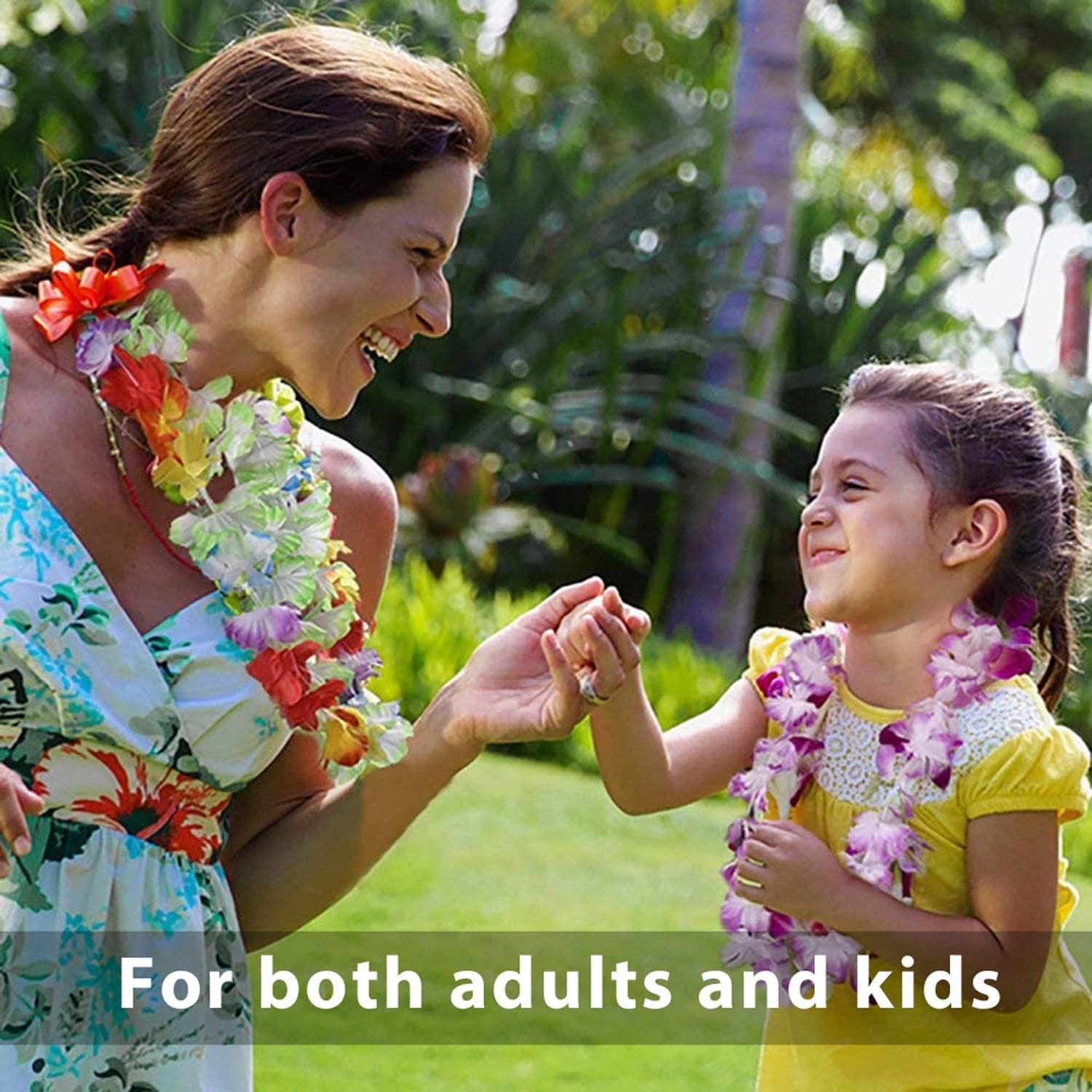 48 Pcs Hawaiian Flower Garlands with Bracelets Headbands Set,Hawaiian Leis Luau Party Decorations Tropical Party Favors for Adult Kids Aloha Tiki Beach Jungle Lays Summer Party image number 5