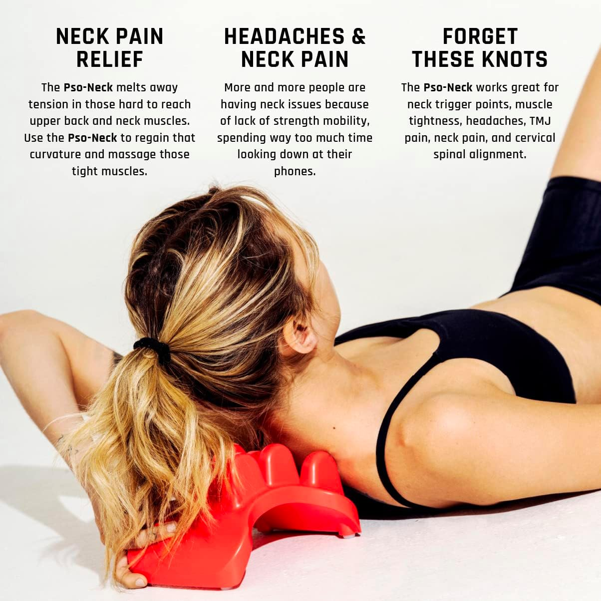 PSO NECK Muscle Release Tool and Neck Massager - Neck Tension Reliever and Personal Self Massager - Sunset Red - Ocean Blue image number 5