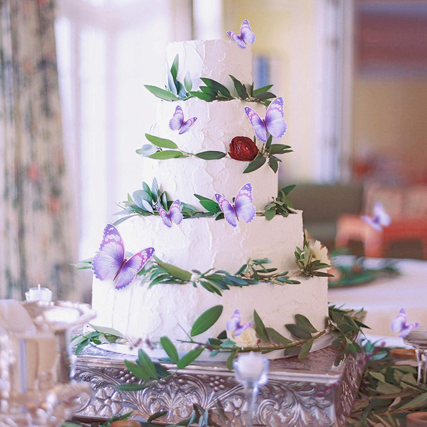 30Pcs Bule Purple Mixed Size Lively 3D Butterfly Cupcake Topper for Girls Women'S Happy Birthday Wedding Party Cake Wall Party Food Decorations - Green image number 4