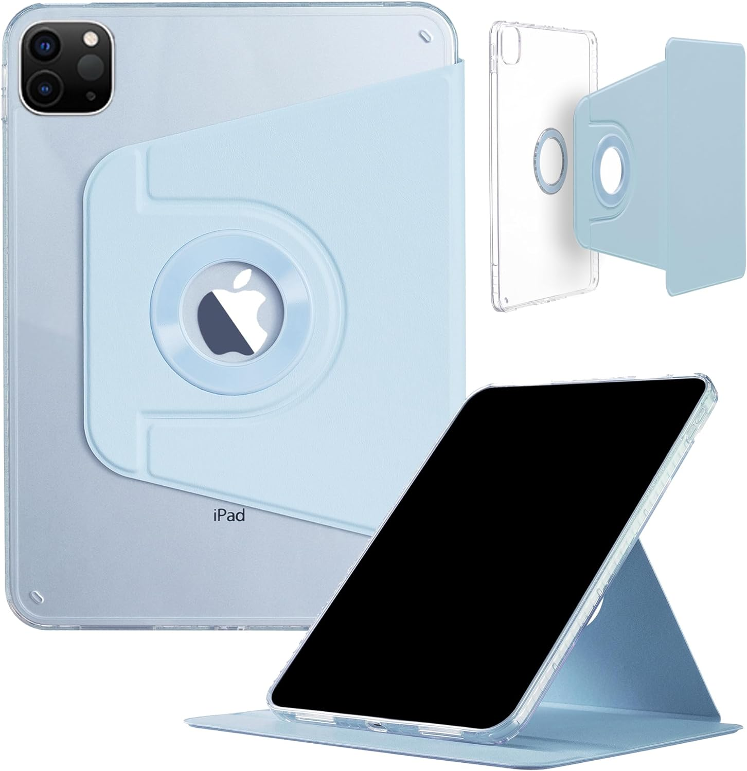 Ipad Air (13'') M3-2025 M2-2024 Case, Ipad Pro-6 5 4 3 (12.9'') Case, Dmaos Magnetic Detachable Smart Cover, 360&deg; Rotation Foldable Stand - White