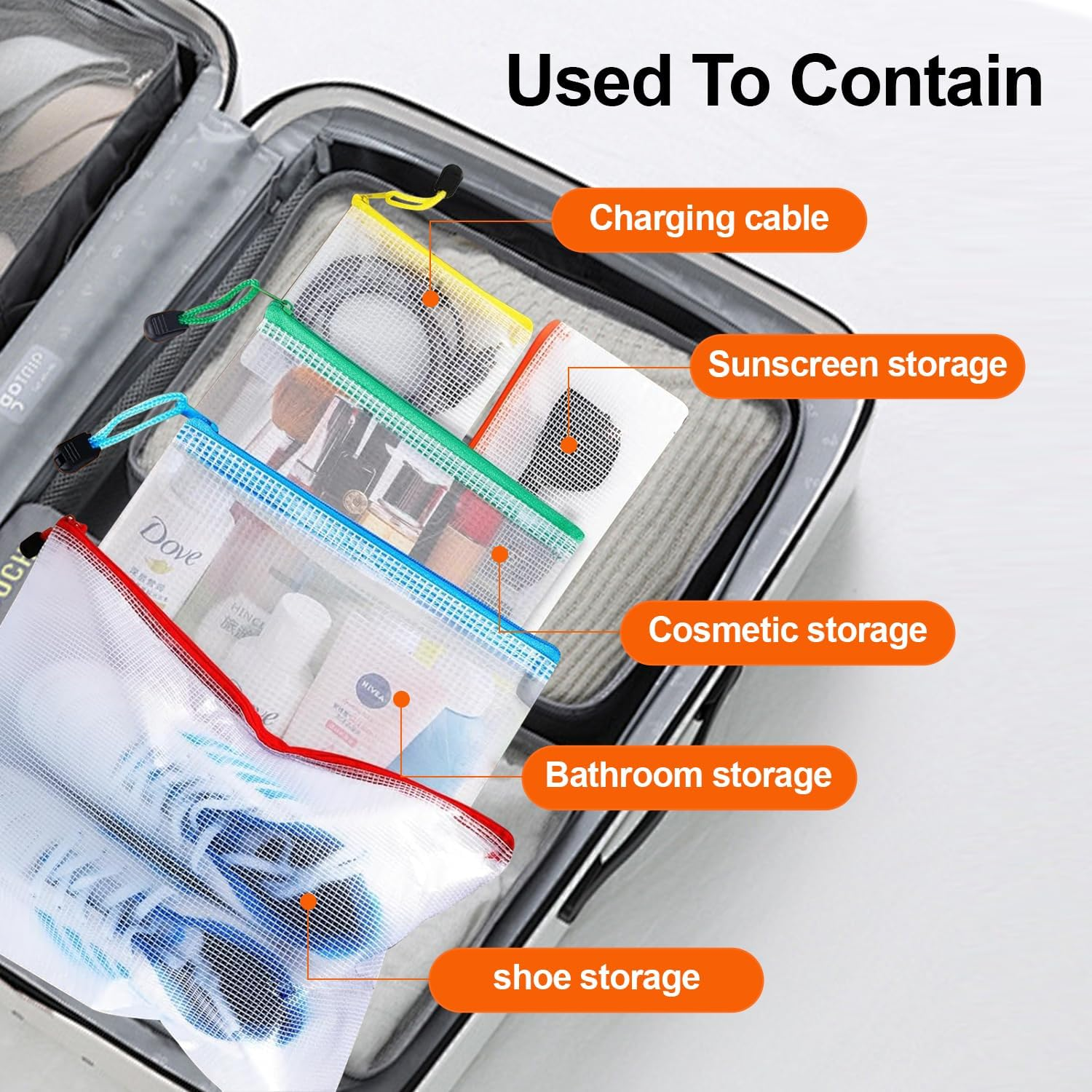 COZY CORE 18Pcs Mesh Zipper Pouch, 8 Sizes Waterproof Plastic Document Pouch, 9 Colors, Waterproof Zipper Bags, Multipurpose for Travel Storage, Office Appliances and Home Organize