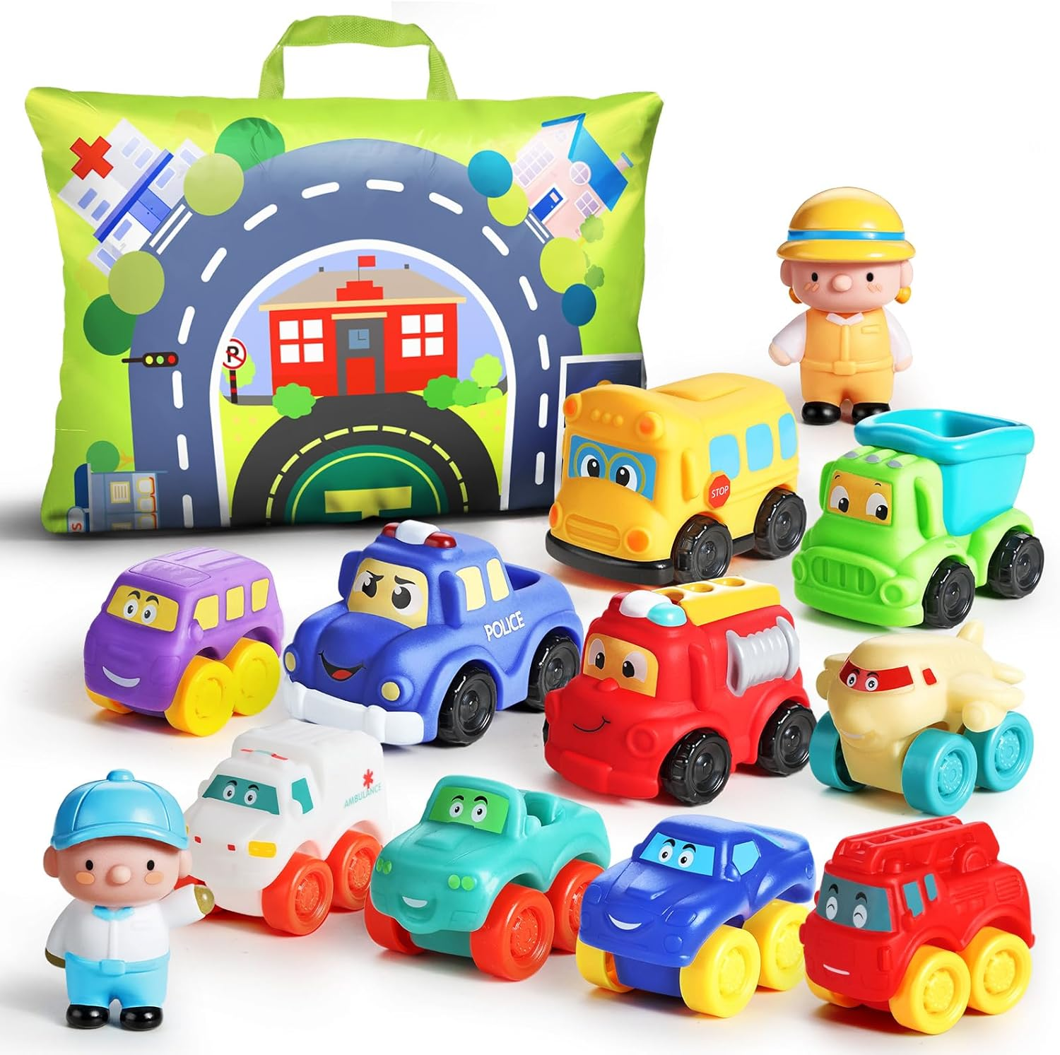 ALASOU 12 PCS Soft Rubber Car Toys for 1 Year Old Boy with Playmat/Storage Bag|1 Year Old Boy Gifts|1St Birthday Gifts Toddler Toys Age 1-2|Baby Toys 12-18 Months image number 5