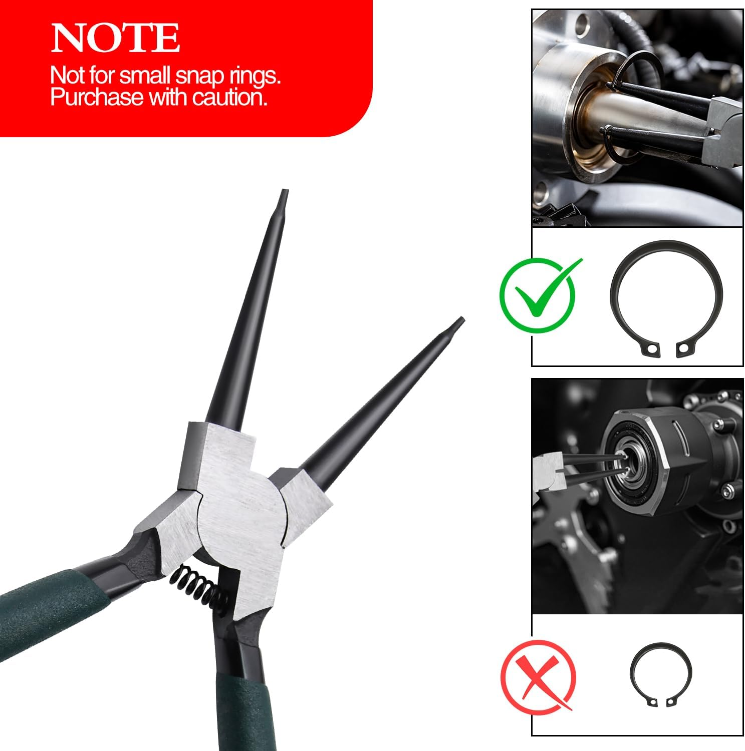 Snap Ring Pliers Set, 4Pcs 7" Internal/External Circlip Pliers Kit with Straight/Bent Jaw, Heavy Duty Precision Spring Loaded Pliers for Ring Remover Retaining and Remove Hoses, Gaskets - 300Pcs Internal Snap Ring+Pliers image number 6