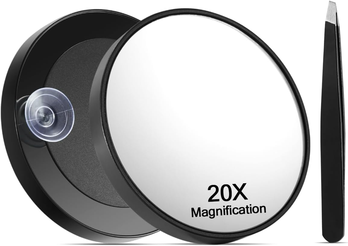10X Magnifying Mirror with 2 Suction Cups, 3.5 Inches Magnified Makeup Mirror and Slant Tweezers,1Pcs