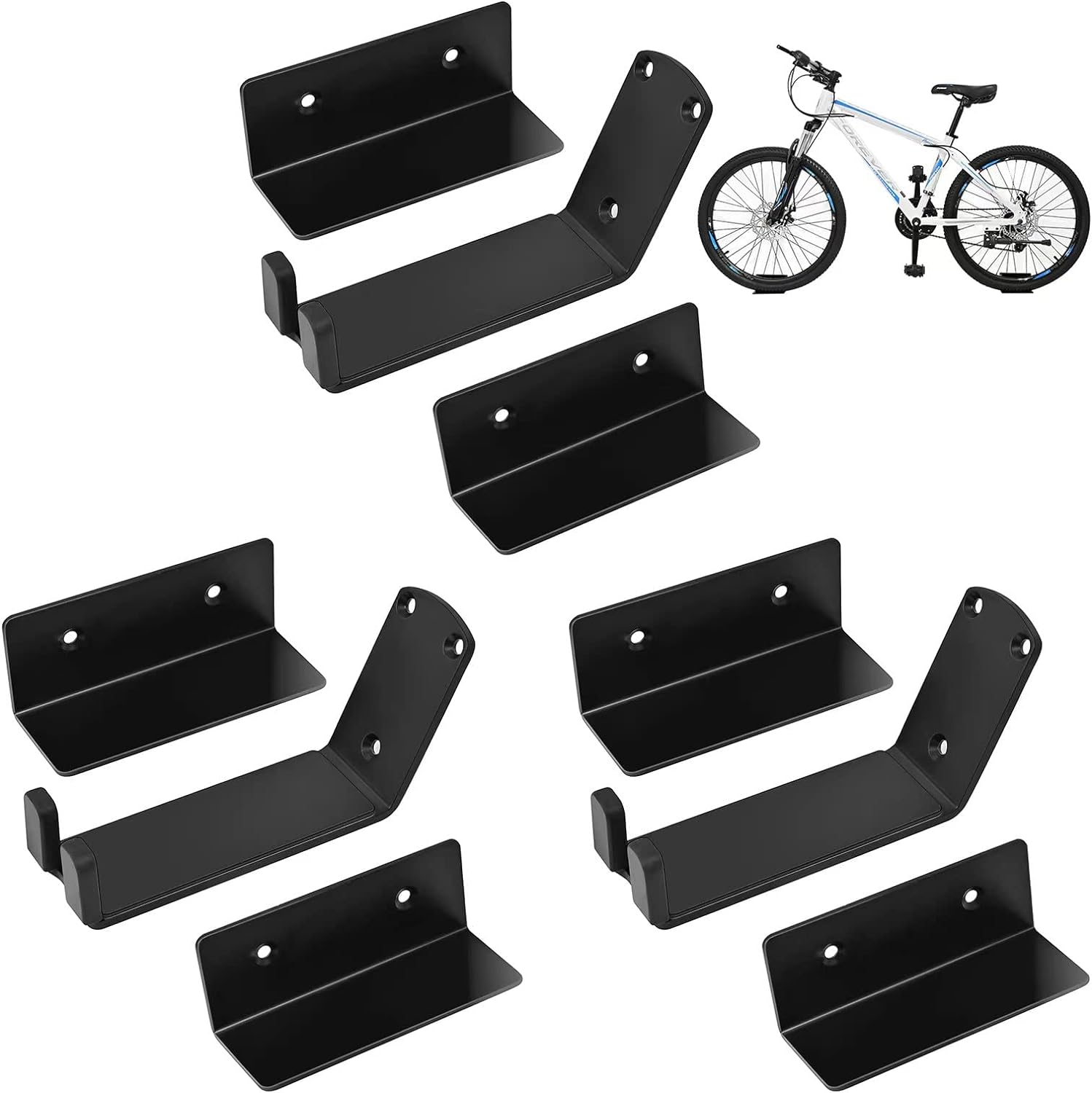 3Pack Wall Mount Pedal Hanger Bike Rack for Garage Storage - Heavy Duty Horizontal Hooks for Bicycle Wall Storage image number 6
