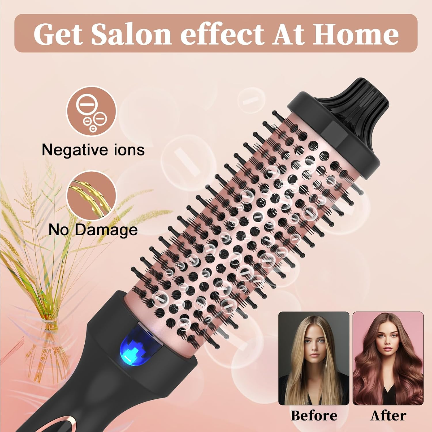 Curling Iron Thermal Brush 1.5 Inch Dual Voltage Travel Friendly with Digital Display Temperature Ceramic Tourmaline Ionic Fast Heated round Bush Suitable for Medium and Long Hair image number 6
