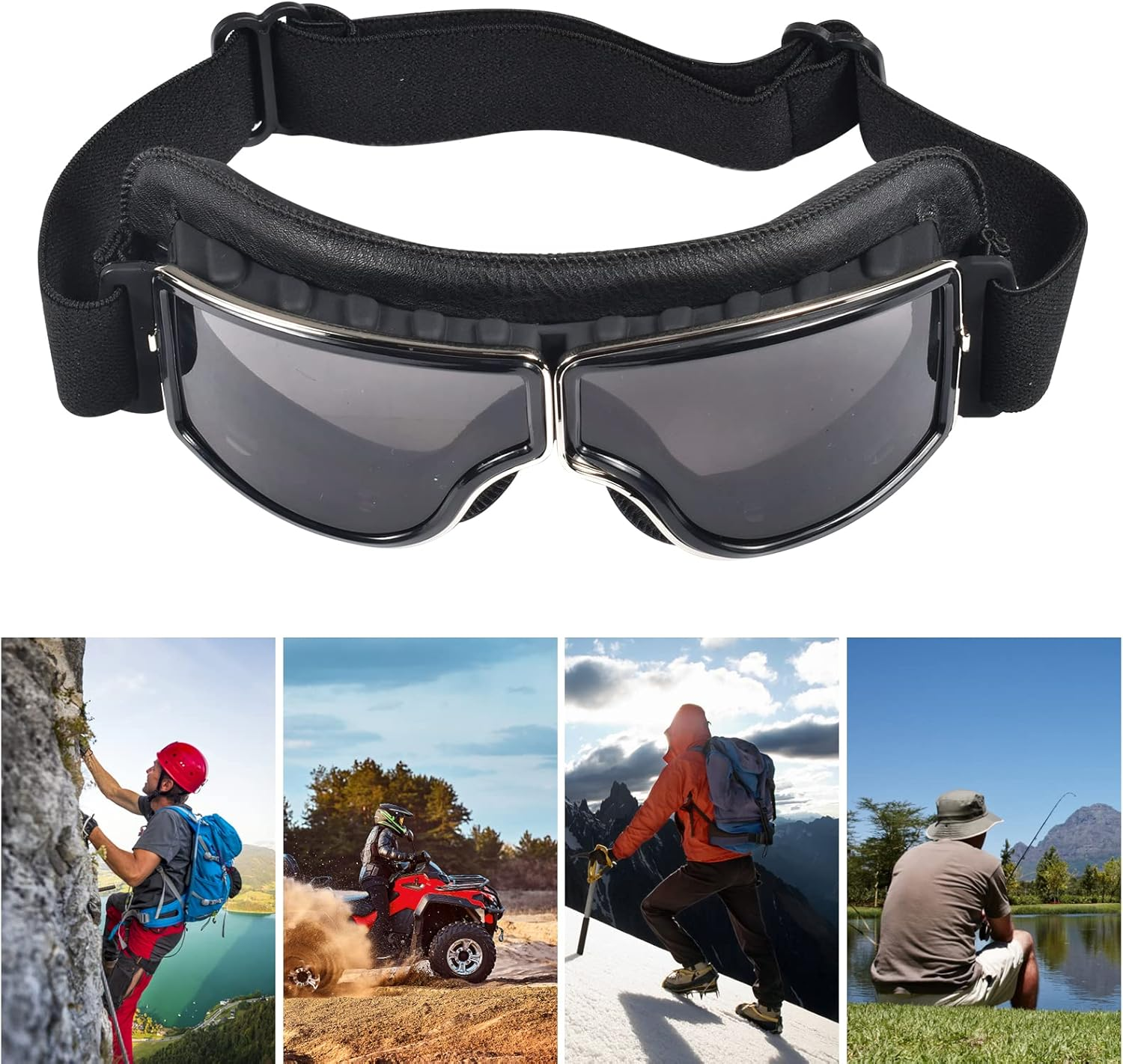 Motorbike Goggles, Vintage PU Leather Windproof Dustproof Motorcycle Goggles, Pilot Fog Proof Goggles, Sunglasses Sports Glasses, Motorbike Helmet Goggles for Outdoor Sports Motocross Racer image number 2