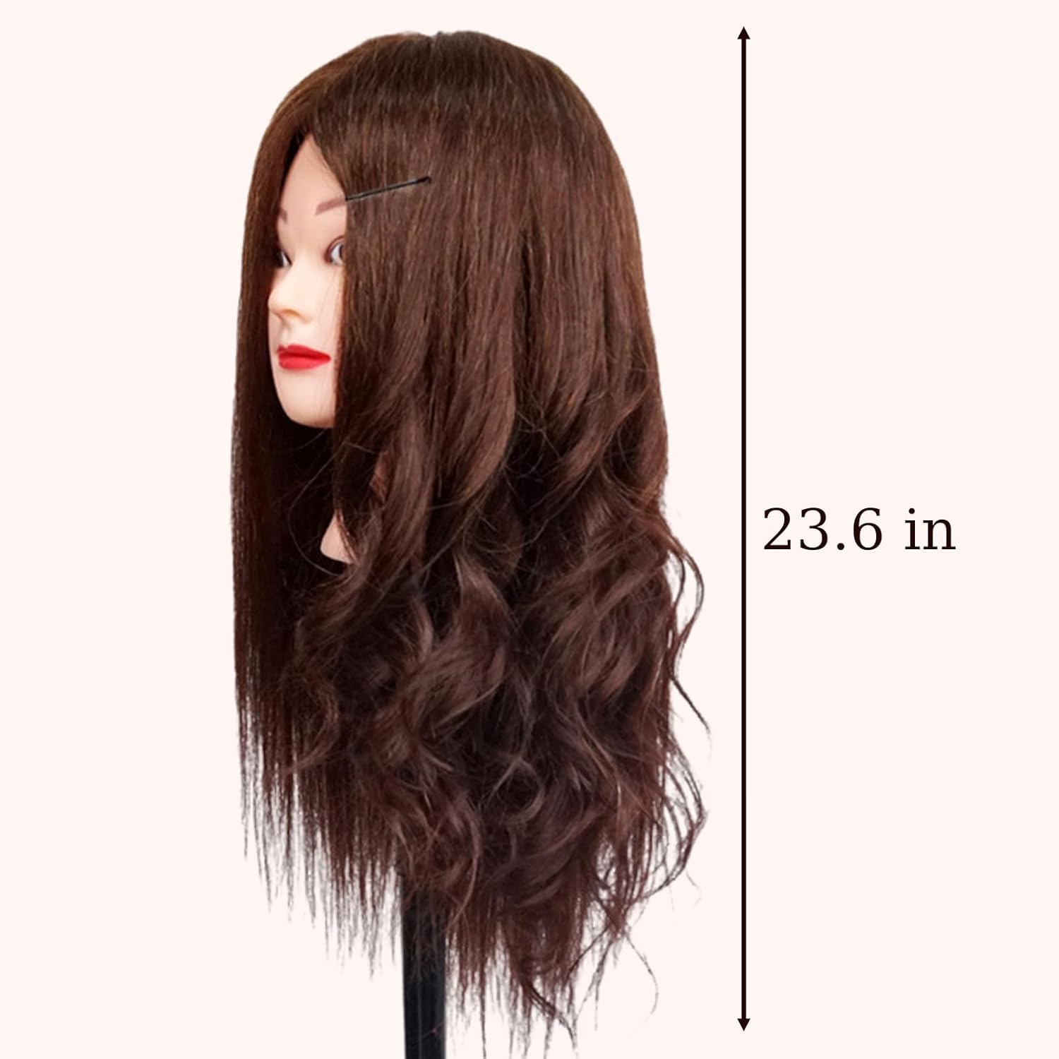 Mannequin Head with 80% Human Hair,Hair Styling Training Head with Clamp Holder & Tools for Hair Styling, Braiding, Curling,Cutting(Brown) image number 2