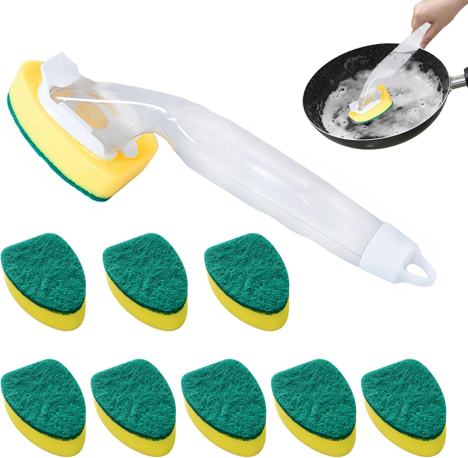 Cleaning Sponge Dish Sponge with Handle 10 Pieces Dish Wall Sponge Kitchen Sink Cleaning Brush Replacement Head for Sink Dish Wall Cleaning Brush Washing Sponge with Handle Bathroom image number 4