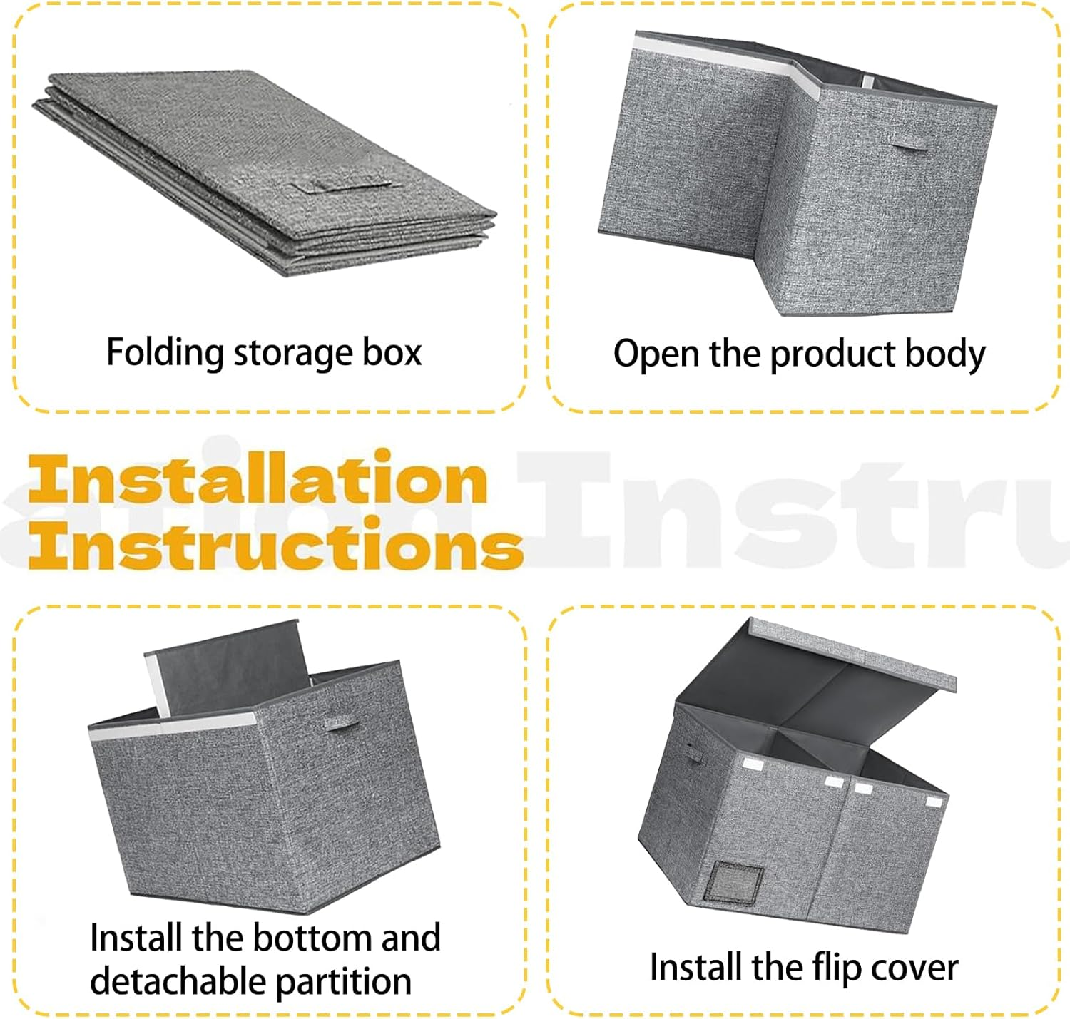 Foldable Storage Bag - Linen Grey Organizer Trash Bag, Washable, 25"X16"X13" - Includes Mesh Drawstring Bag image number 5