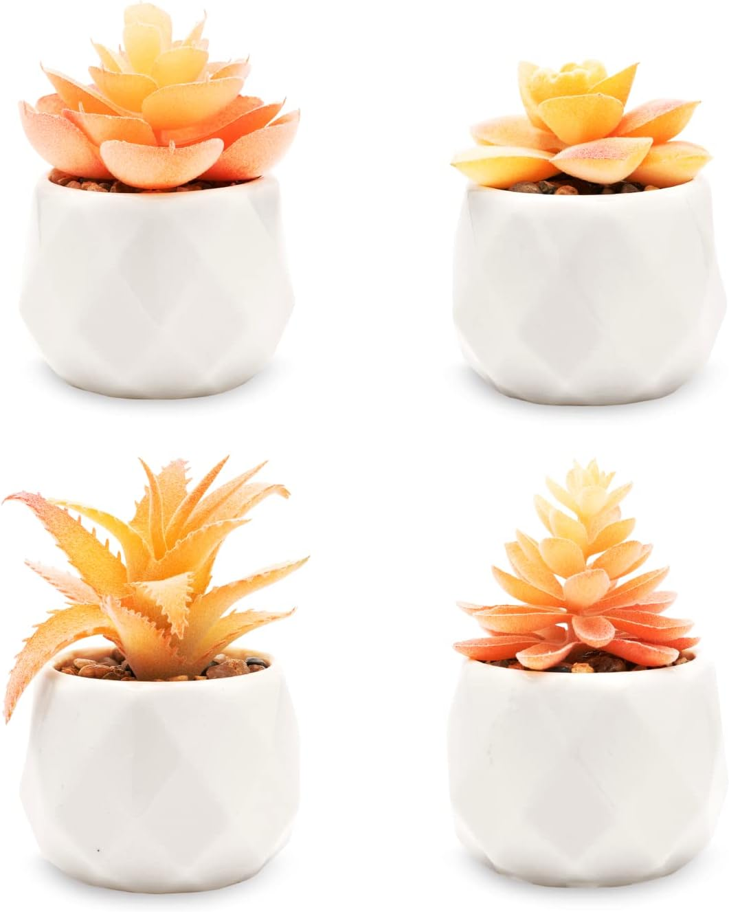 Viverie Autumn Orange Artificial Succulent Plants in White Ceramic Pots for Aesthetic Fall Decor, Fireplace Decor, Fall Office Decoration, Office Gifts, Living Room - Faux Plant Included (Set of 4) image number 3