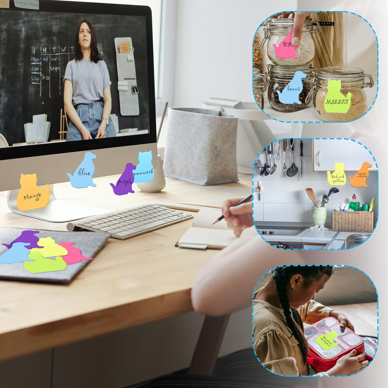 390Pcs Cat Sticky Notes Animal Sticky Notes with 14 Pcs Cat and Dog Paper Clips Cute Dog Sticky Notes Colorful Self-Stick Note Pads(7 Color) image number 6