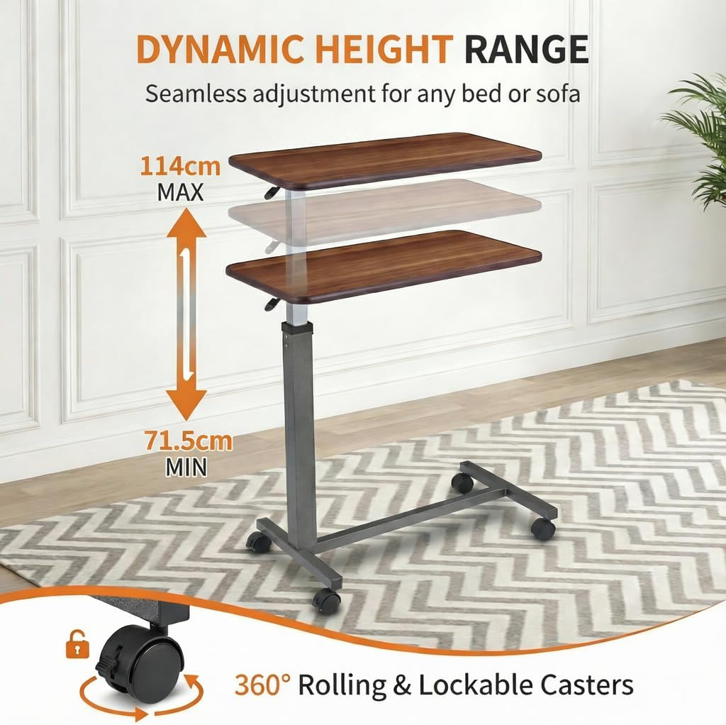 Altus Overbed Table Gas Lift Mechanism Steel Frame Laminate Top Walnut image number 4