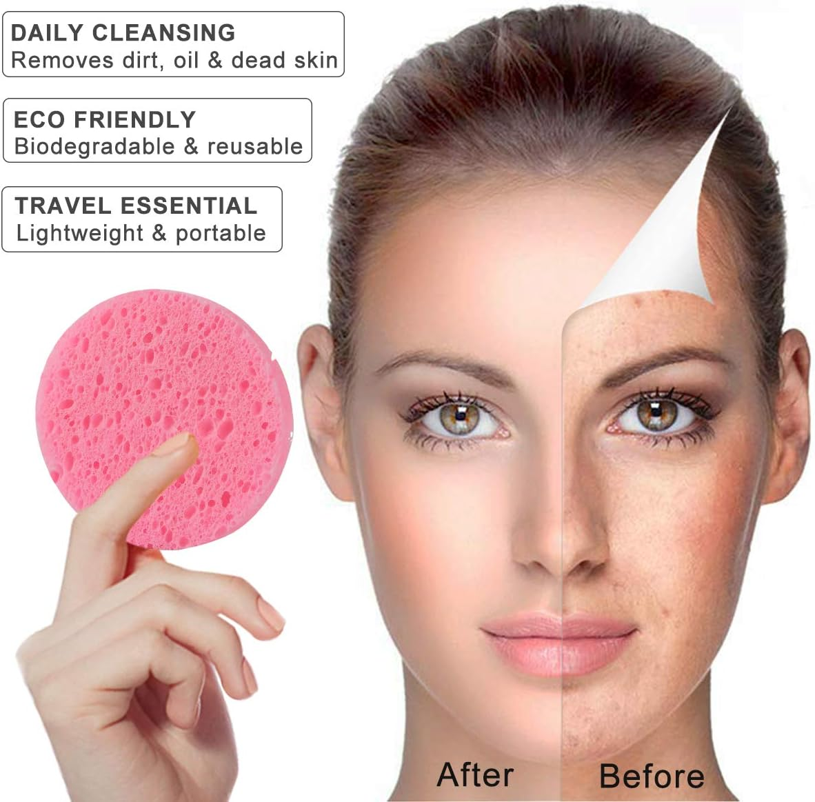 50-Count Compressed Facial Sponges for Daily Cleansing and Gentle Exfoliating, 100% Natural Cellulose Spa Sponge Perfect for Removing Dead Skin, Dirt and Makeup image number 2