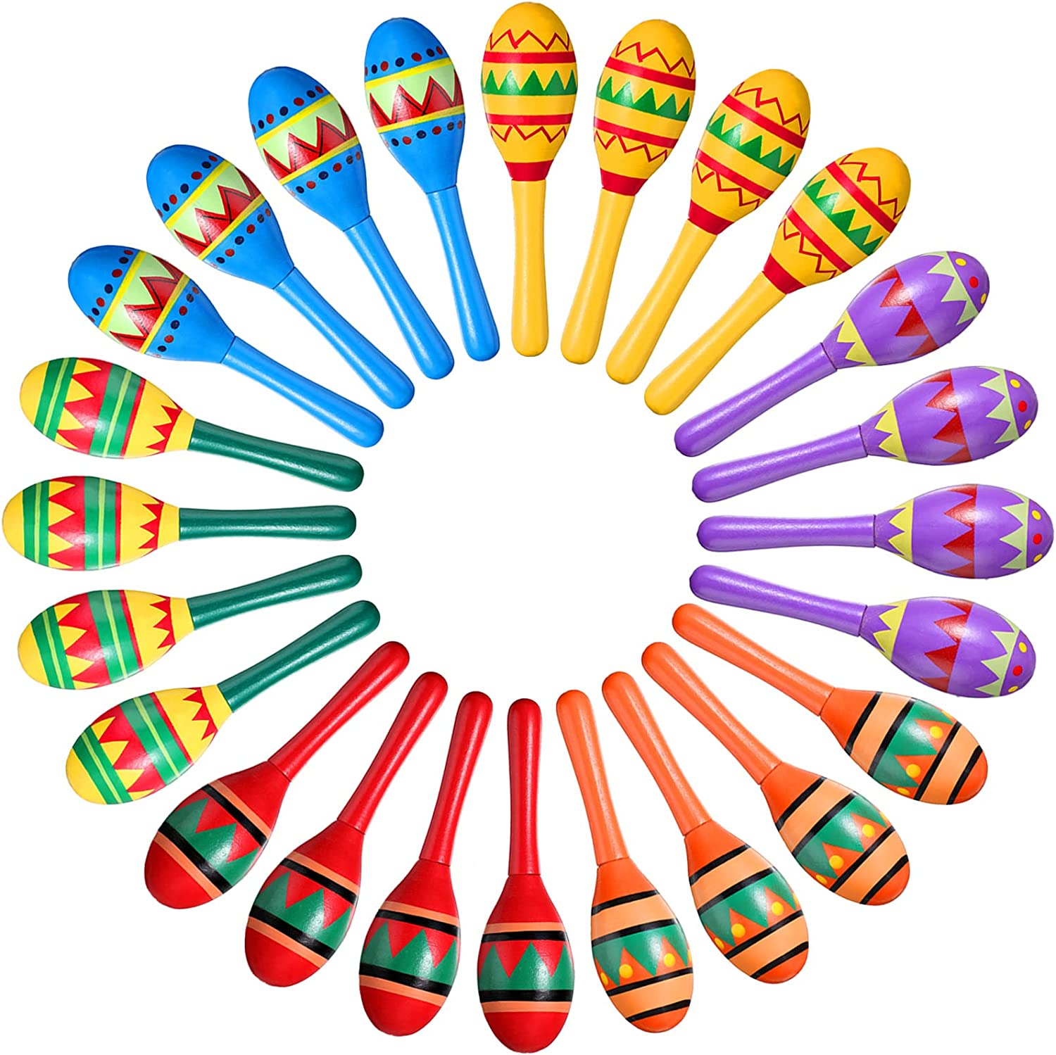 Civaner Mini Fiesta Wooden Maracas 6 Designs Noisemaker Party Decorations Mexican Cinco De Mayo Favors for Theme Carnival Props (24 Pcs) image number 1