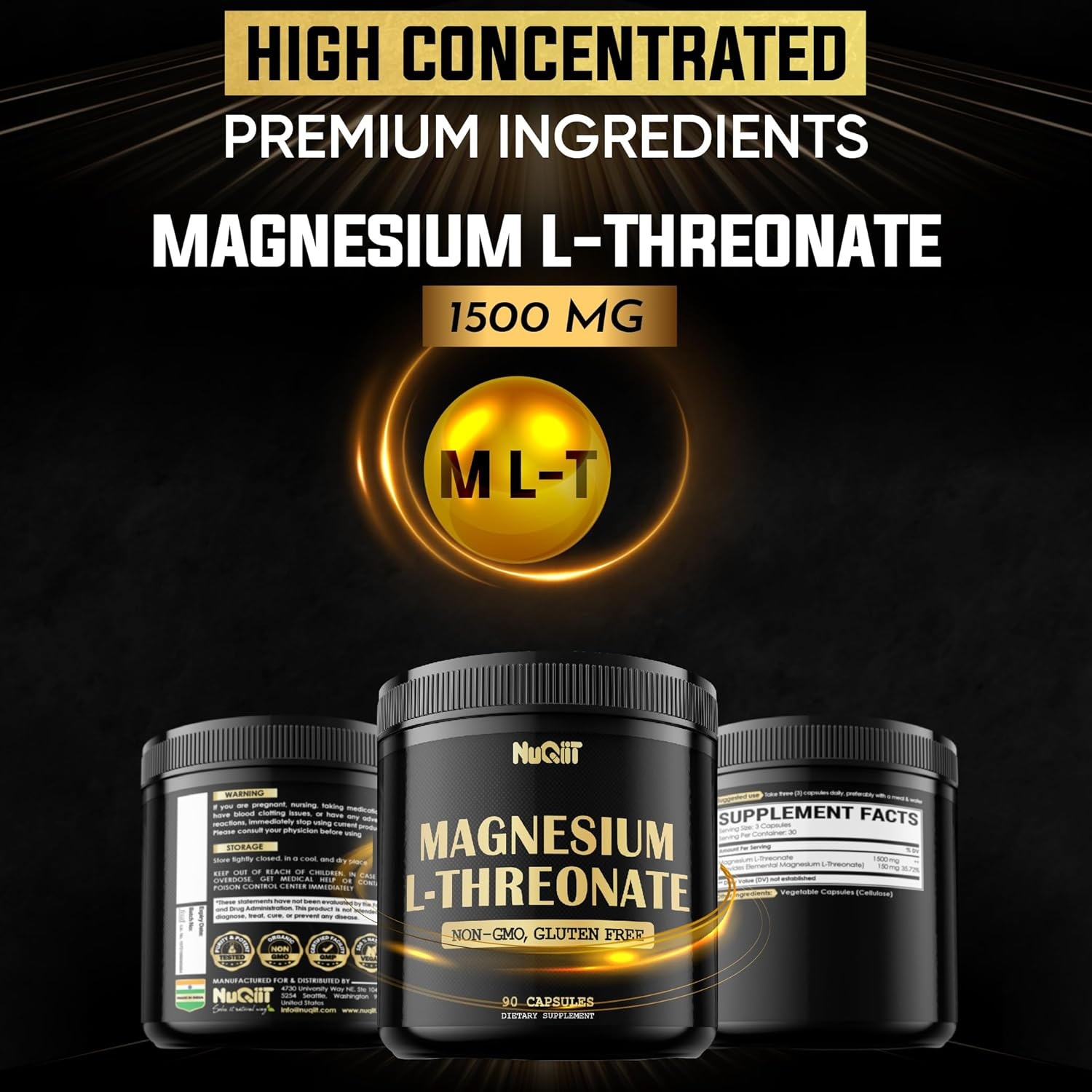 Magnesium L-Threonate 1500Mg per Serving - Provides Elemental Magnesium L-Threonate - 90 Capsules image number 2