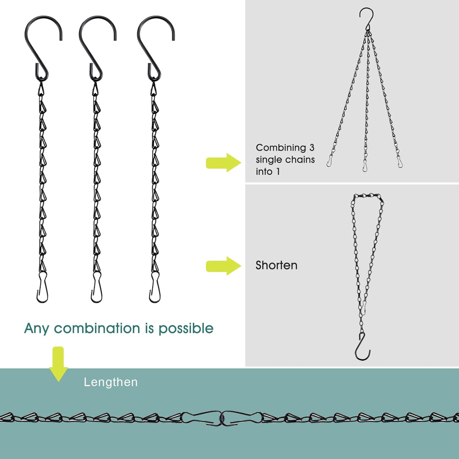 Chain for Hanging Plants, 10 Inch Black Plant Chains for Hanging Planter Baskets Kits with Hooks for Bird Feeder Wind Chime, Small Chains Perfect for Indoor Outdoor Decor (10 PCS) image number 2