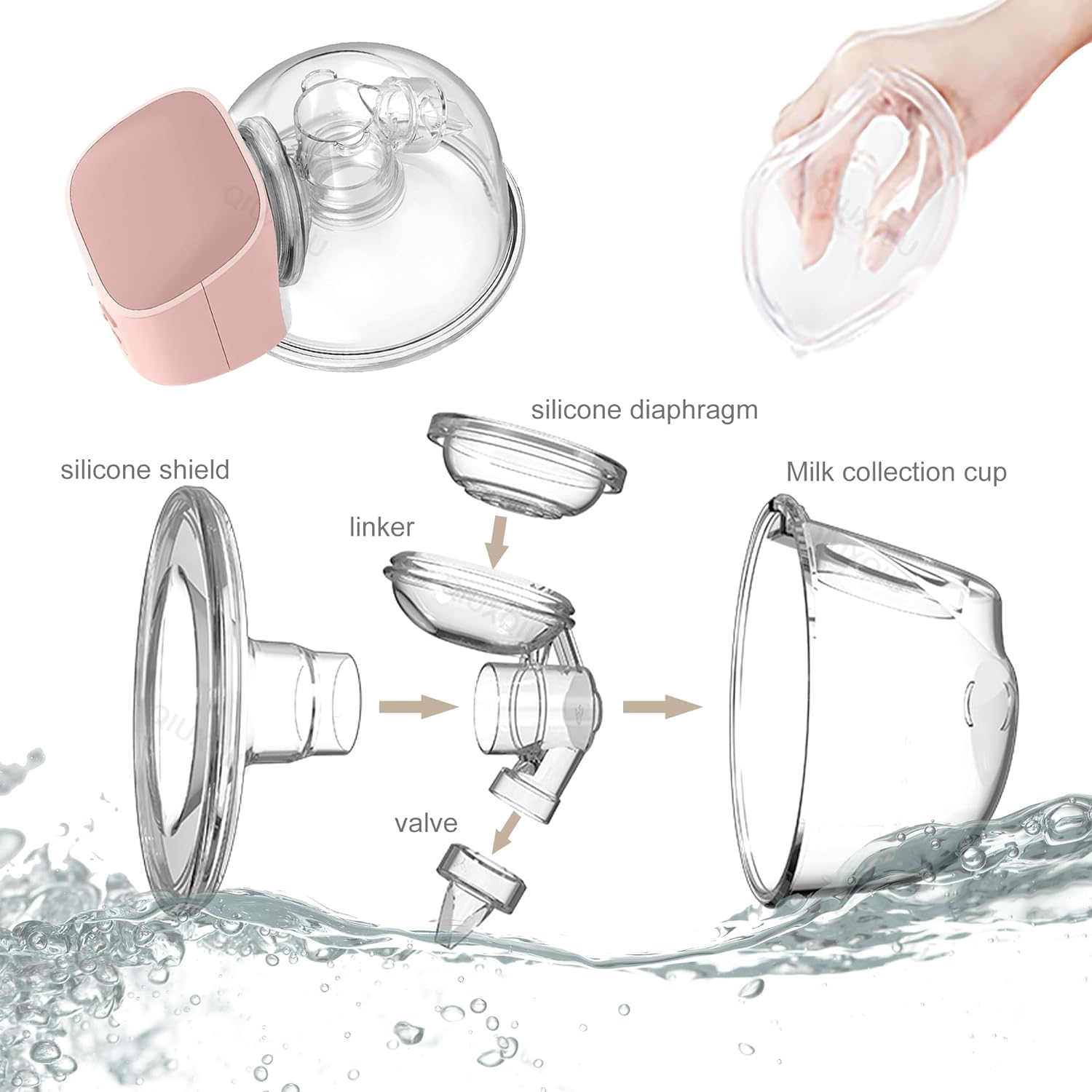 QIUXQIU Wearable Breast Pumps Electric Hands-Free Breast Milk Extractor Portable Spill-Proof Ultra-Quiet Pain Free Breastpump with 2 Mode & 5 Levels USB Rechargeable Battery Breast Milk Pump (Pink) - Green image number 2