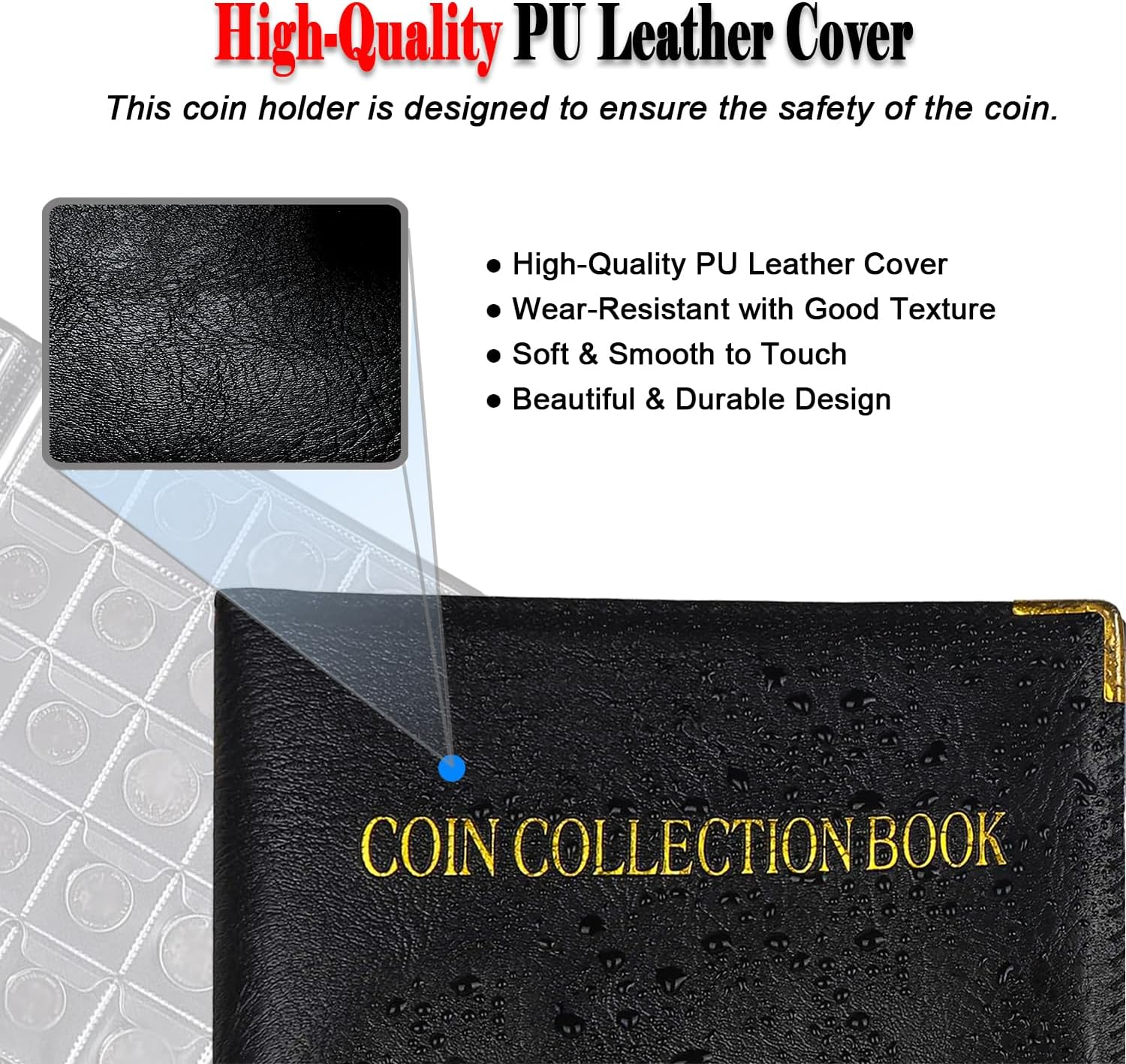 Intendvision Coin Collection Album - 20 Pages 360 Pockets Coin Storage for Collectors, 2 Coin Size Pockets Coin Holder Coin Collection Book for Coins, U.S.Pennies Dimes Nickels Quarters, Small Badges image number 1
