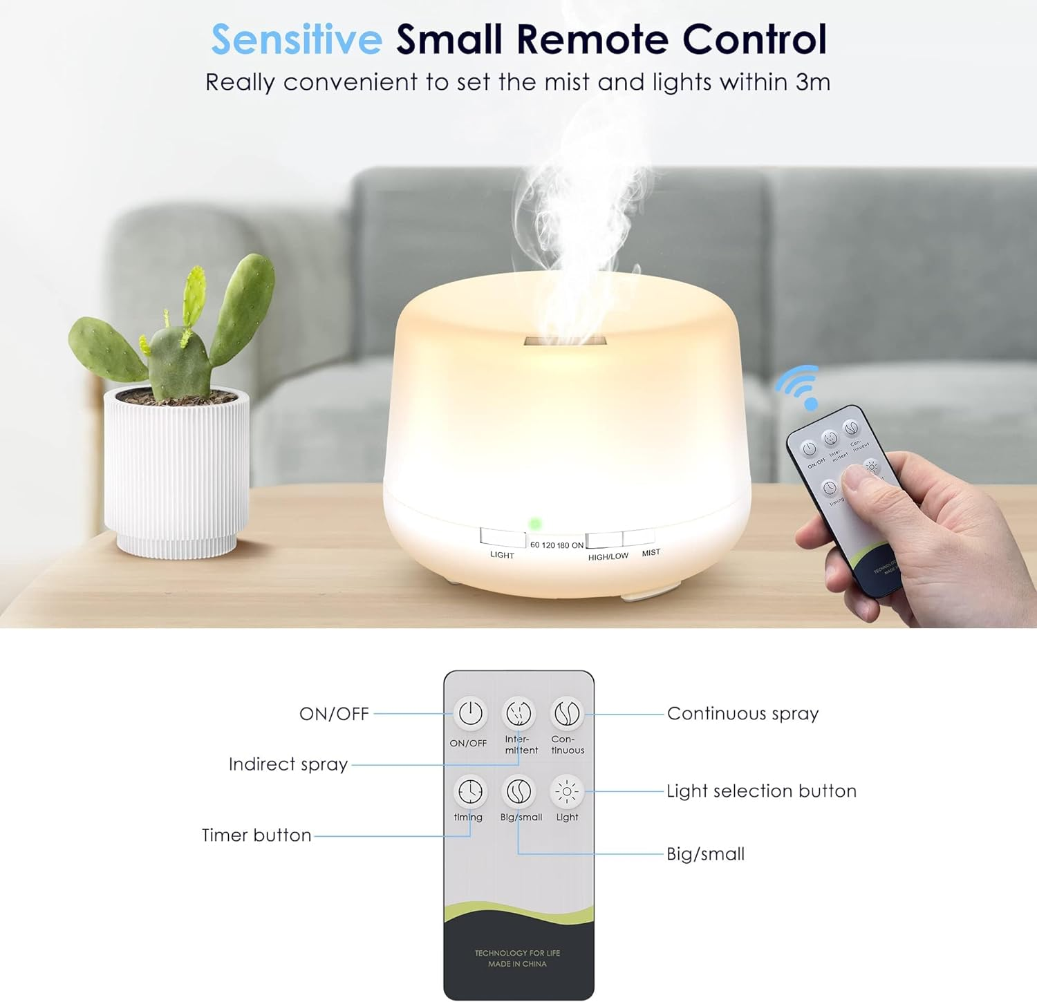 Humidifier Oil Fragrance Diffuser Bluetooth Speaker 5.0, 500ML Aromatherapy Diffusers for Aroma Essential Oils Large Room Bedroom Office Home 14 Colors Night Light with Remote, 4 Timers